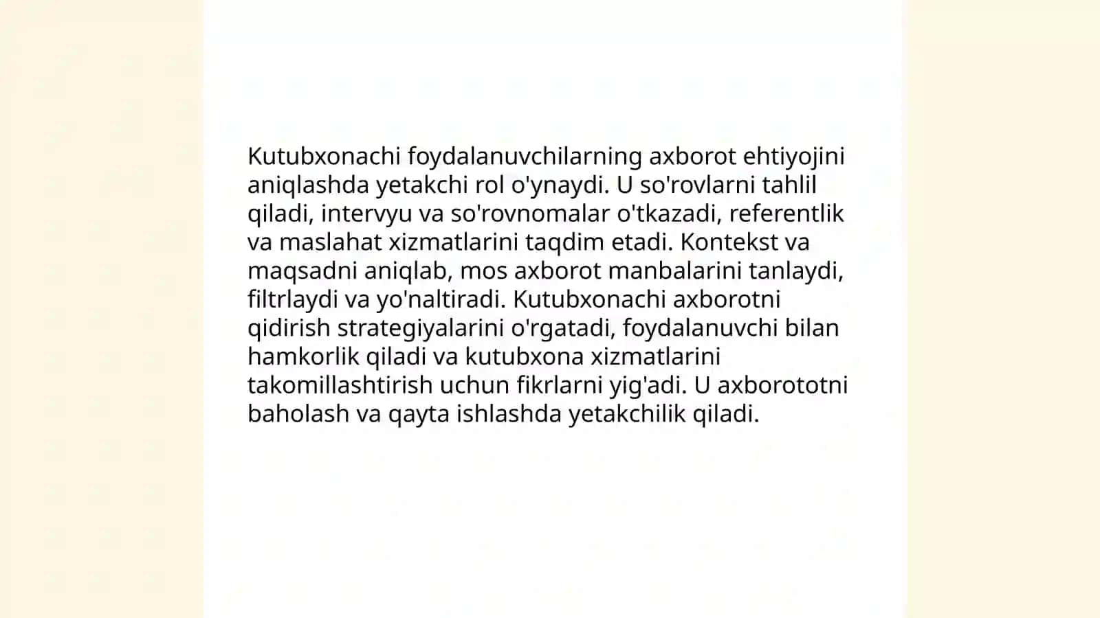 Kutubxonachi kutubxona axborot xizmati jarayonining yetakchi ishtirokchi sifatida 3