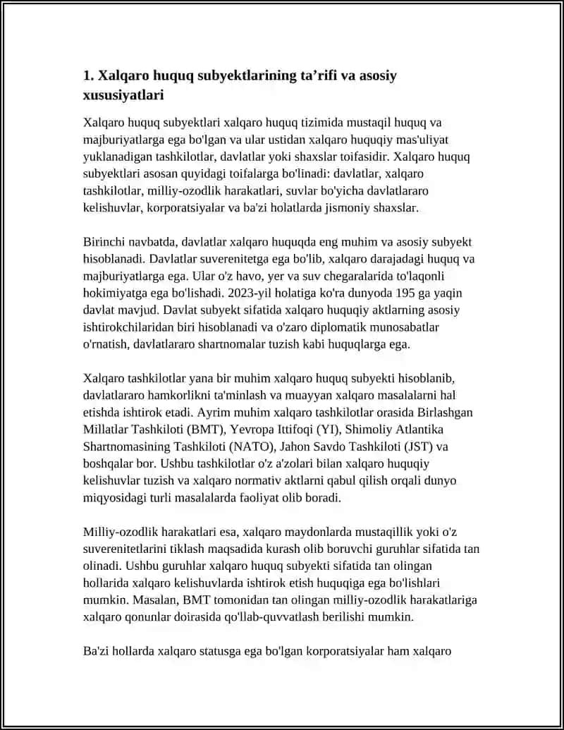 XALQARO HUQUQ SUBYAKTLARI, ASOSIY TAMOYILLARI, PRINSIPLARI VA MANBALARI 3