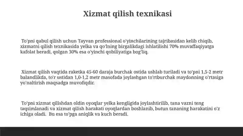 Badminton o'yin texnikasi tavsifi va bo'limlari 3