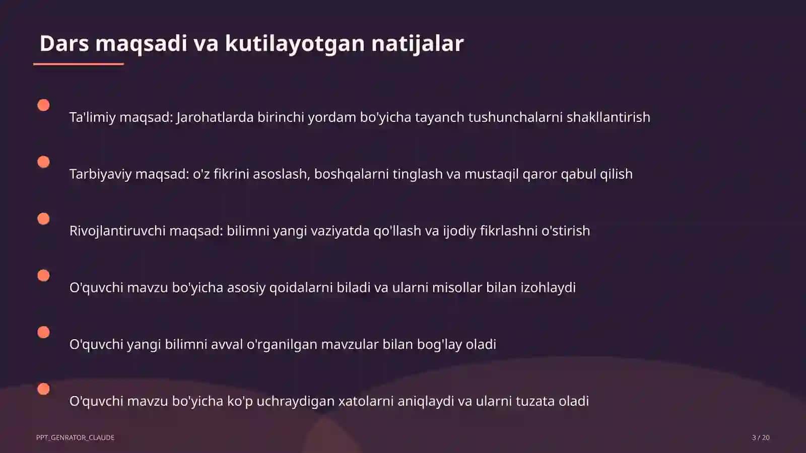 Jarohatlarda birinchi yordam (9-sinf) 3