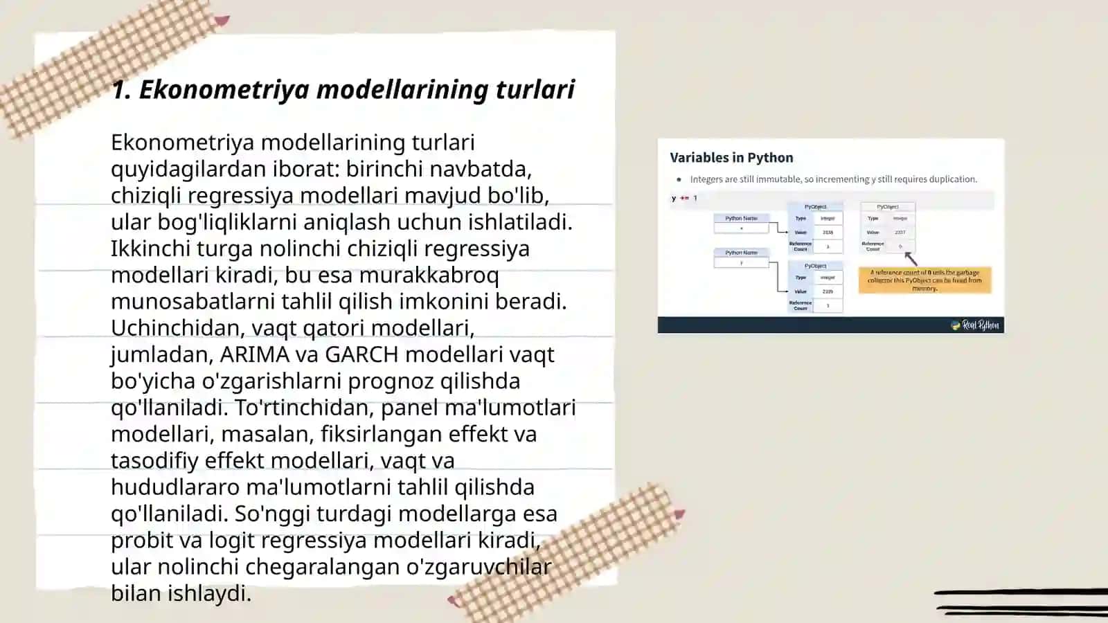 Ekonometrik model tushunchasi turlari va undagi o'zgaruvchilar 3