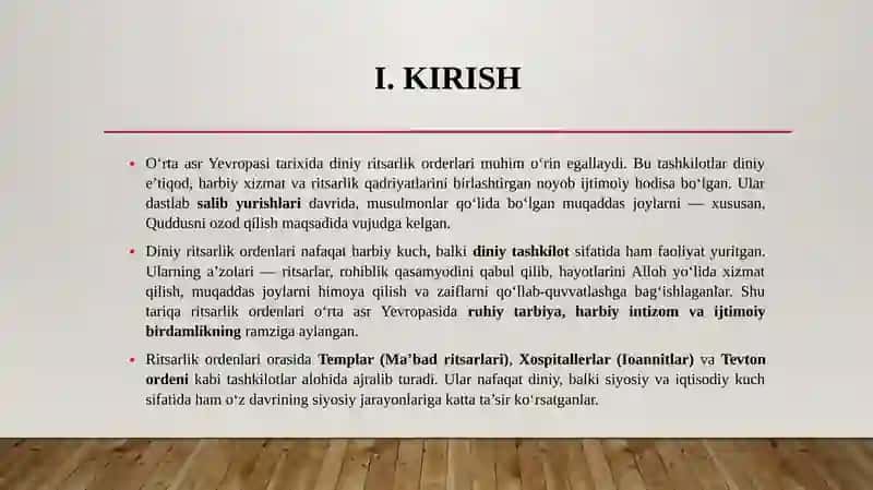 DINIY RITSARLIK ORDERLARI 3