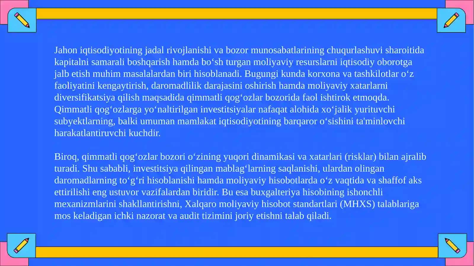 Qimmatli qog‘ozlar va qimmatli qog‘ozlarga investitsiya qilingan mablag‘lar uchun ishonchli hisob mexanizmlari 3