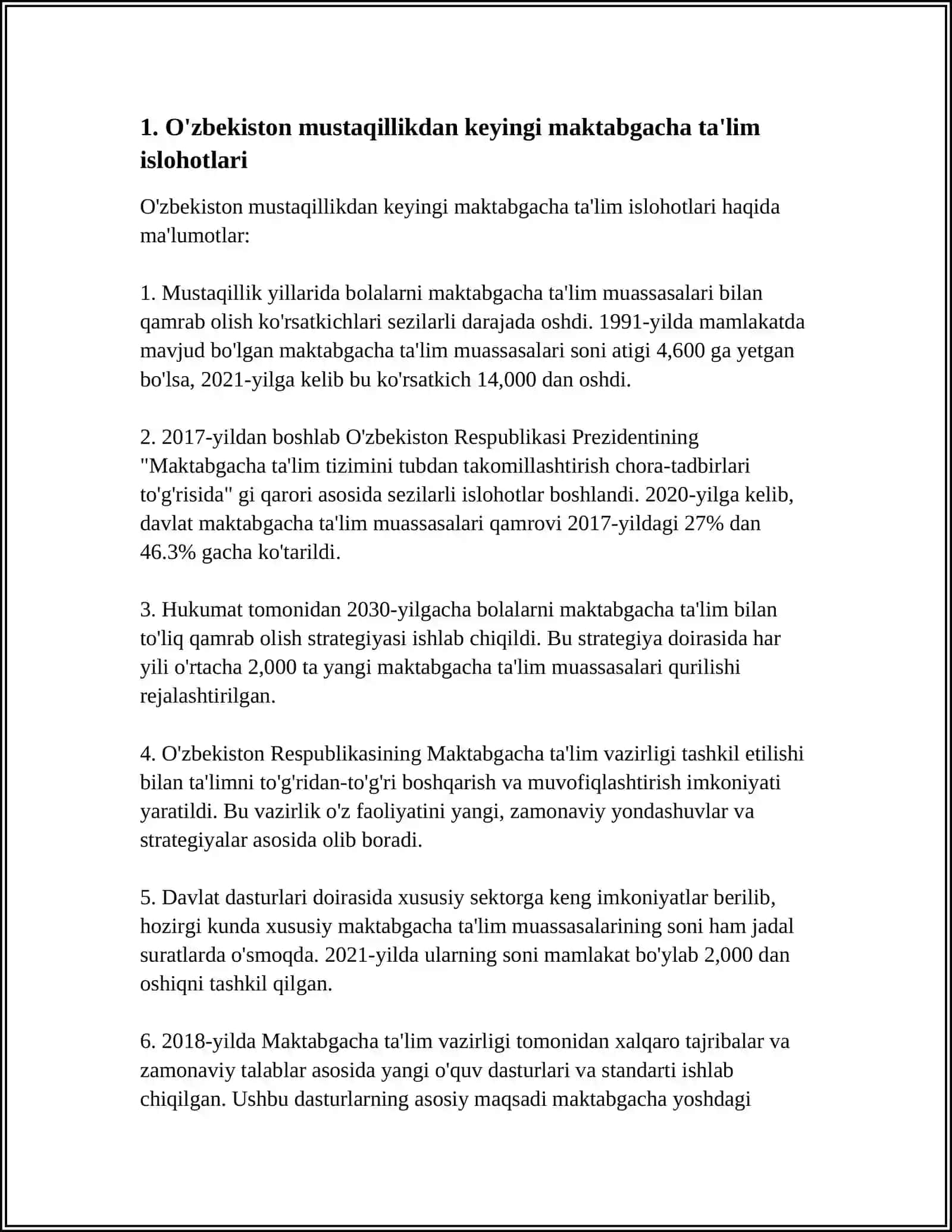 O'zbekiston Mustaqilek Erishgandan Keyin Maktabgacha Ta'lim 3