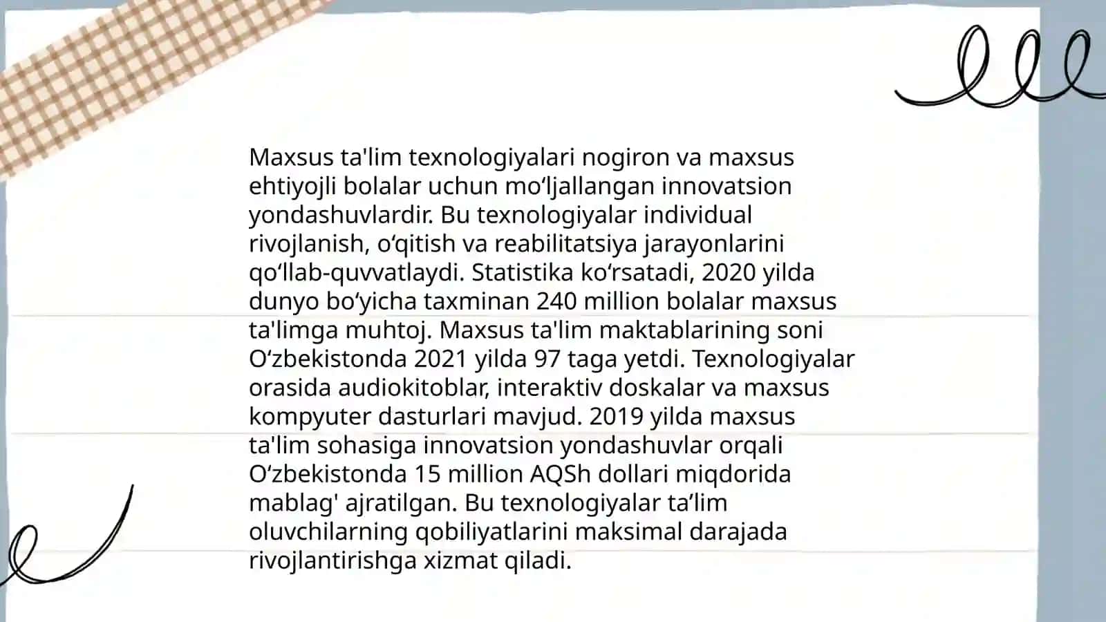 Taʼlimiy tashkilotlarda yordamga muhtoj bolalarni taʼlim olishni qoʻllab quvvatlash texnologiyalari 3