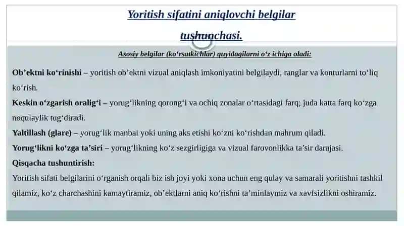 Yoritish sifatni aniqlovchi belgilar 3