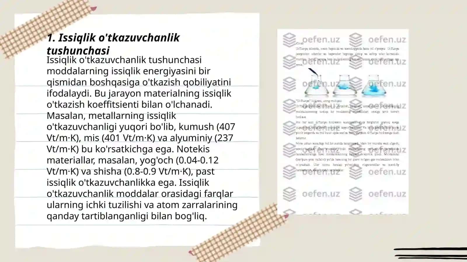 Issiqlik o'tkazuvchanlik va uning koeffitsiyenti. Gazlar va qattiq jismlarda diffuziya 3