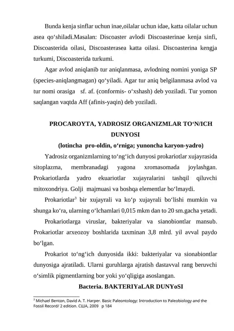 PALEONTOLOGIYA KLASSIFIKATSIYA, SISTEMATIKA VA NOMENKLATURA 3