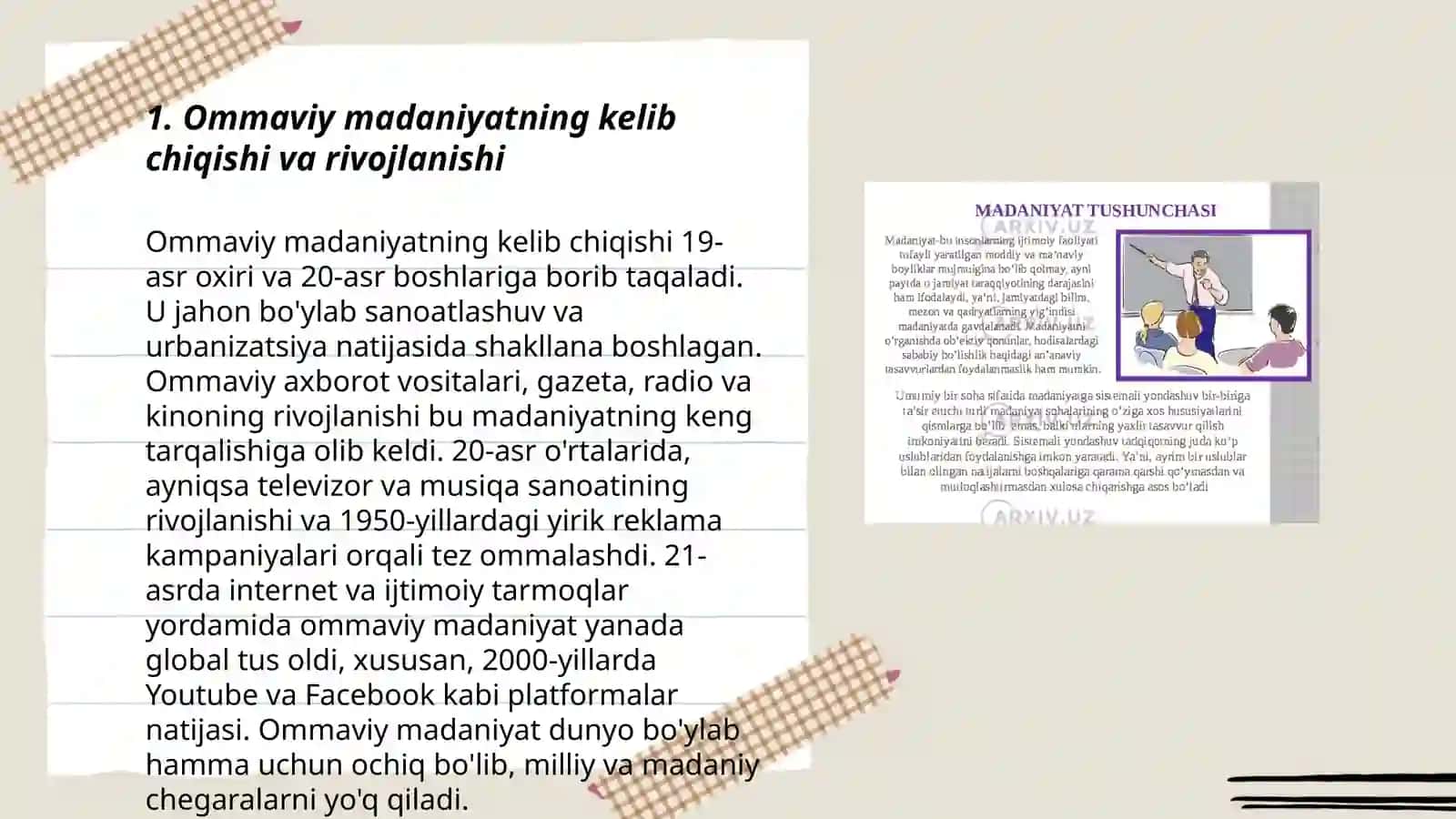 Ommaviy madaniyatning shakllanish tarixi va uning turlari: akslmadaniyat, submadaniyat, populyar madaniyat, ekran madaniyati 3