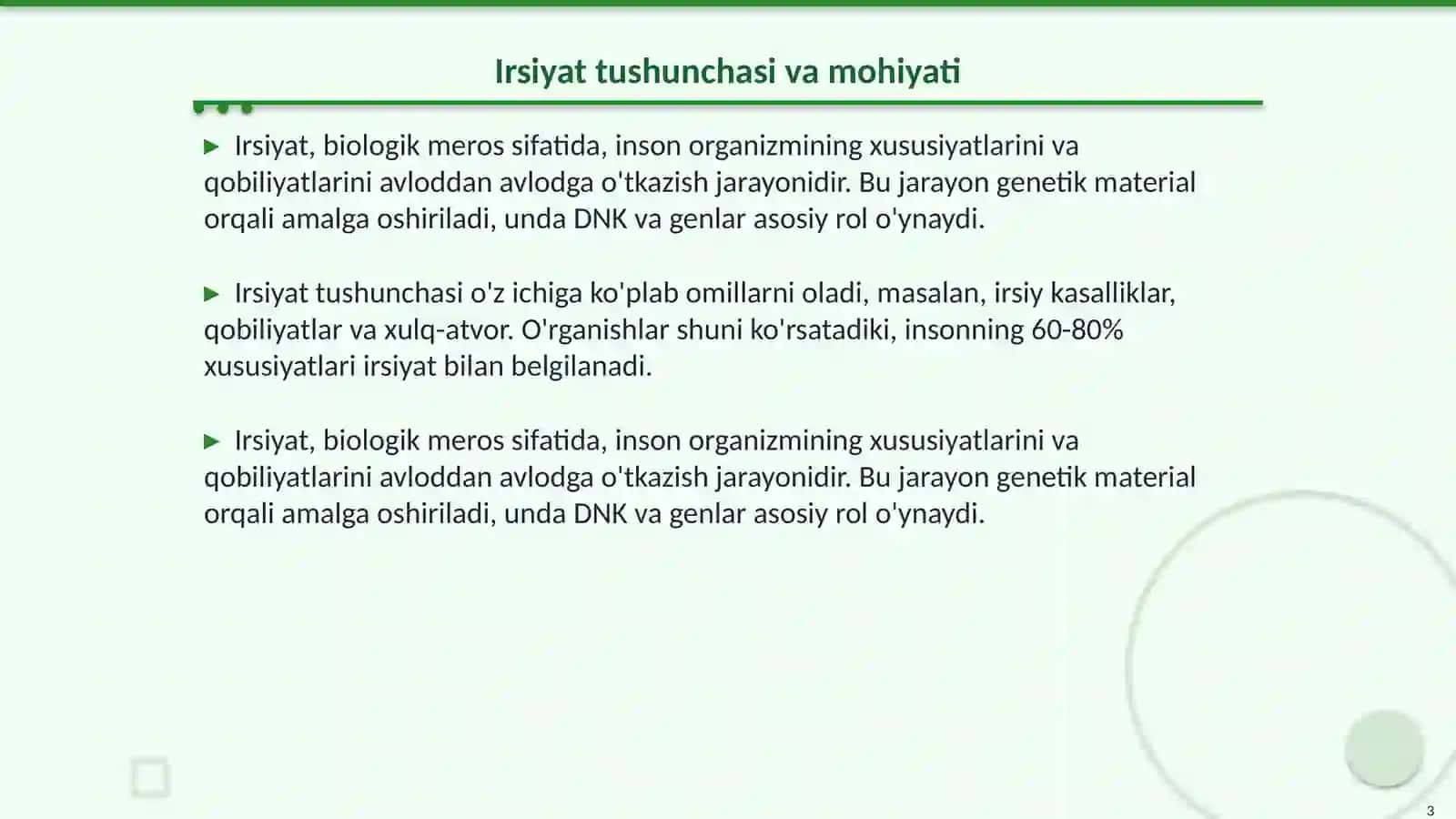 Irsiyatning inson rivojlanishi va shakllanishidagi ahamiyati 3