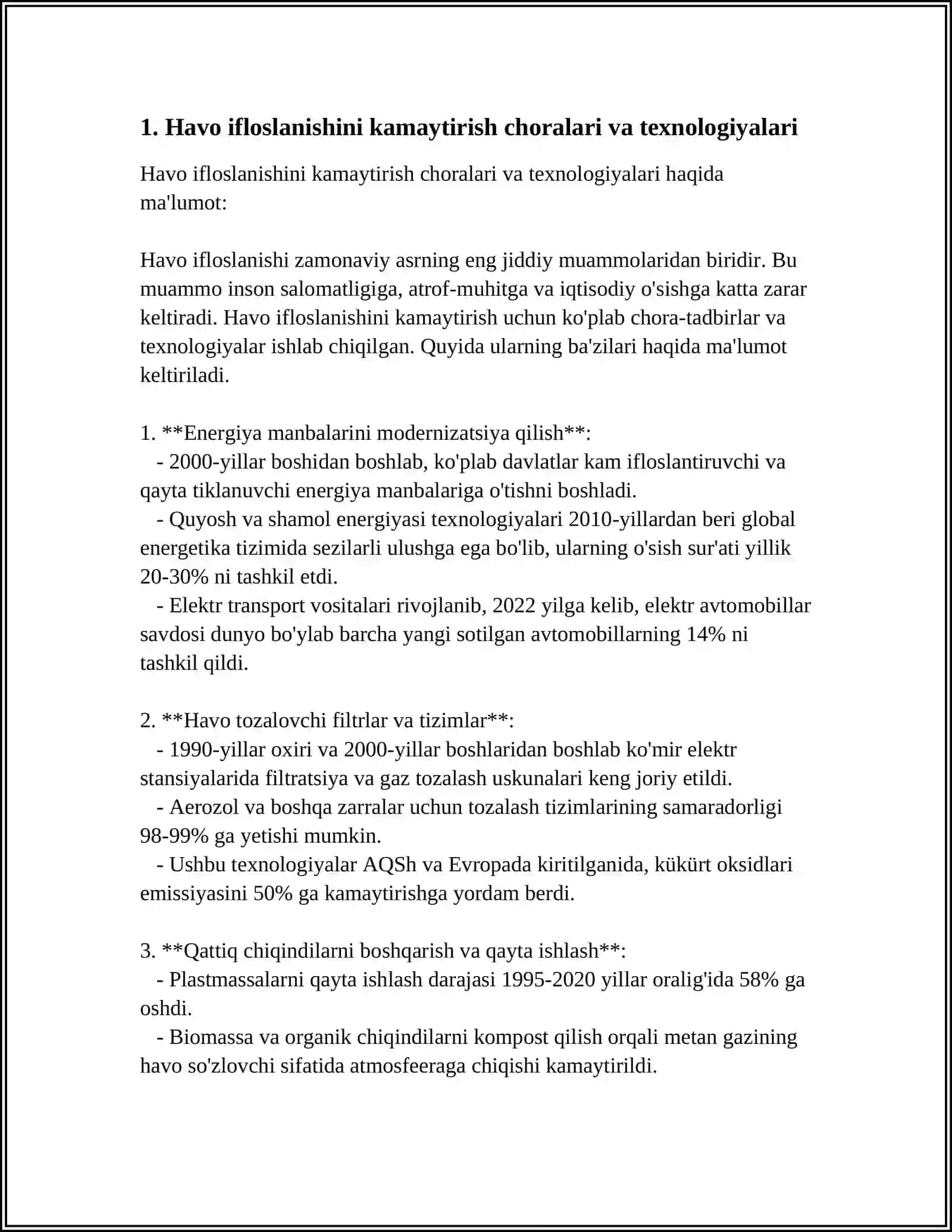 ATROF MUHITNI MUHOFAZA QILISH MAVZUSIDA 3VAROQLI TEZIS 3