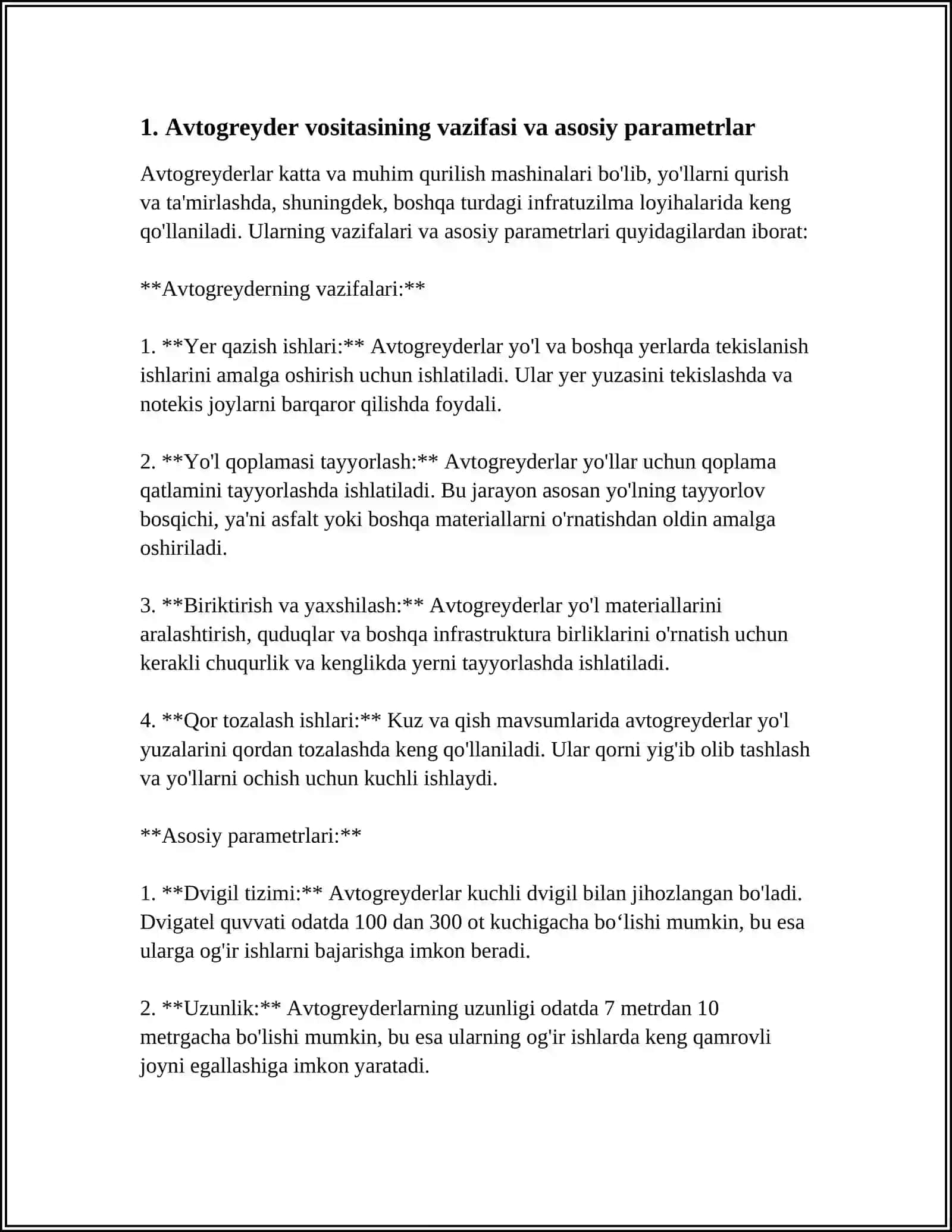 AVTOGREYDER ASOSIY PARAMETRINI ANIQLASH VA TANLASH 3