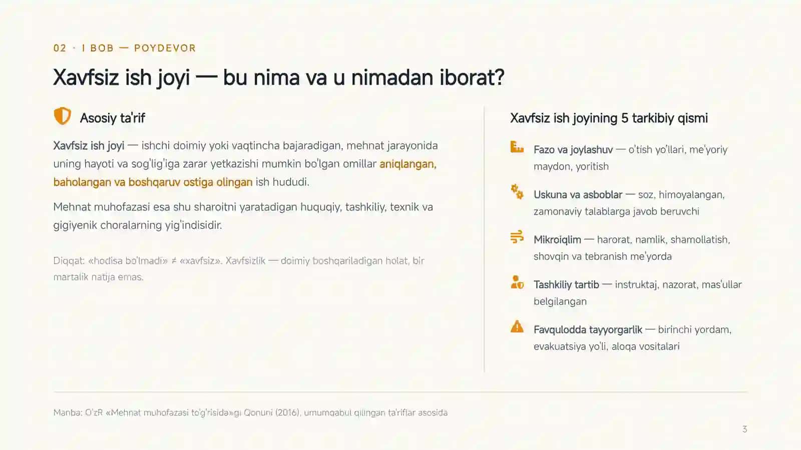 Mehnat muhofazasi bo'yicha xavfsiz ish joyini tashkil etish 3