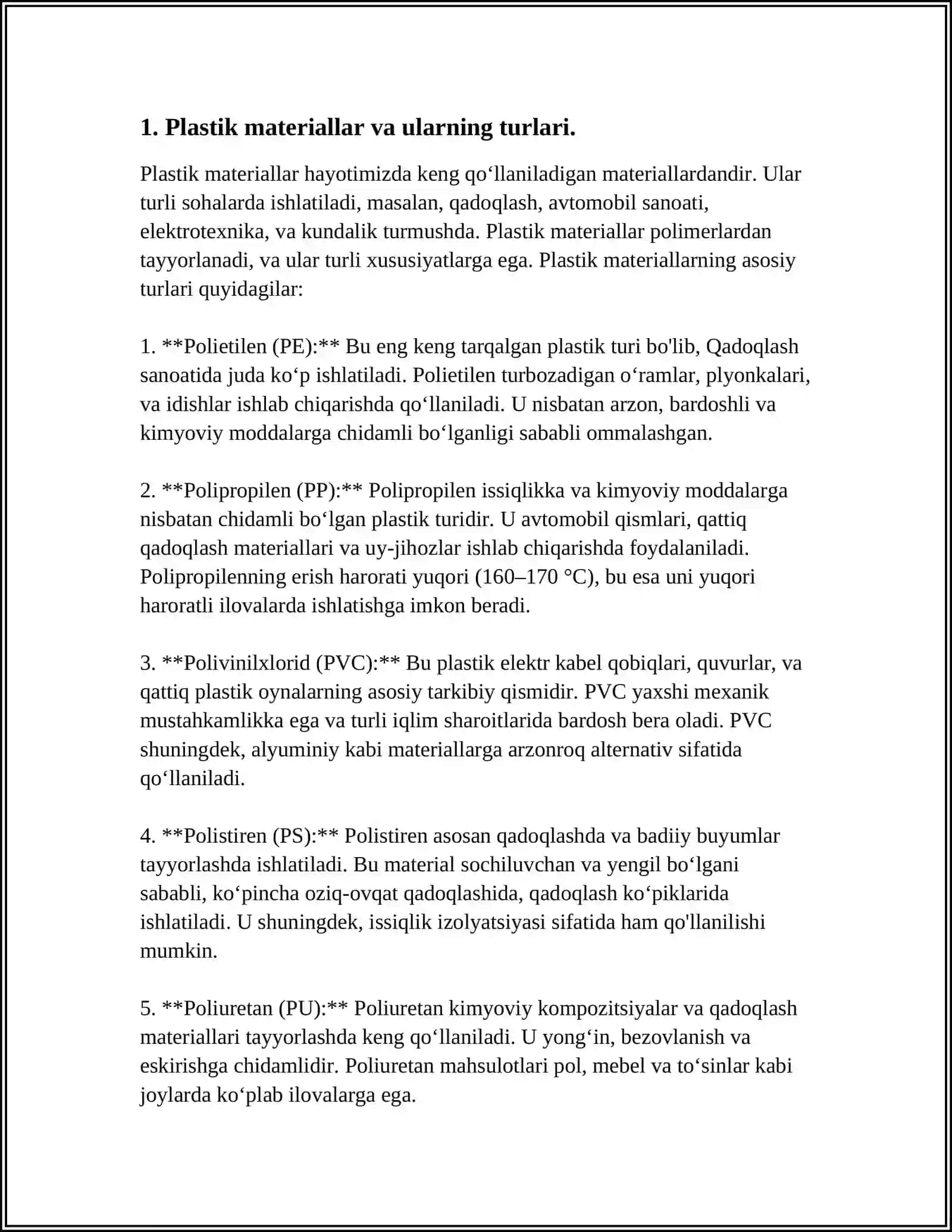 TARMOQ MASHINALARI VAJIHOZLARI DETALLARINI NOMETALL MATERIALLARDA TAYYORLASH TEXNOLOGIYASI. (PLASTMASSALAR. POLIMERLAR VA BOG’LOVCHILAR) 3
