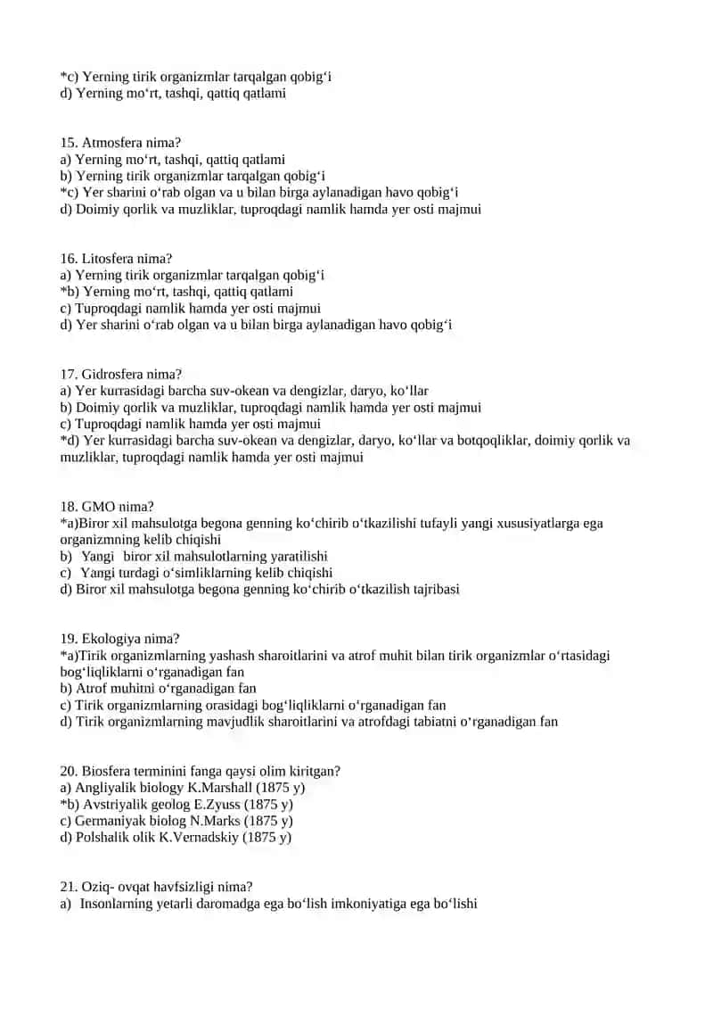 Atrof-muhit va tabiiy resurslar iqtisodiyoti fanidan test variantlari 3