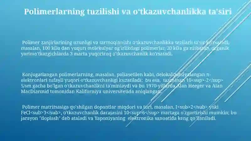 Polimerlarning o‘tkazuvchanligi 3