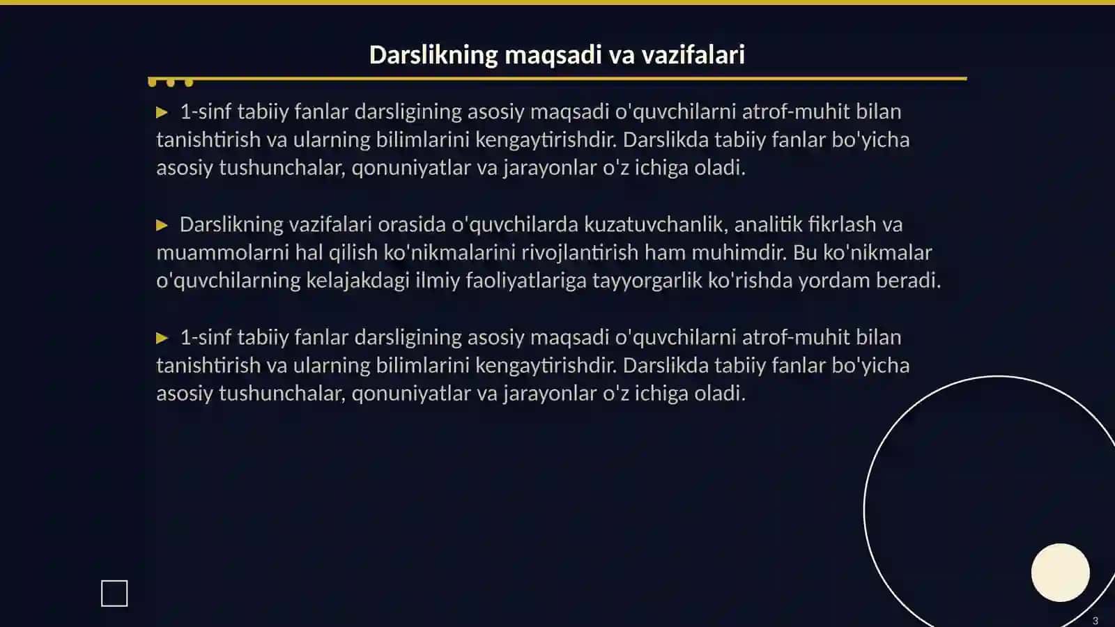 1-sinf tabiiy fanlar dasturi va darslikni oʻrganish 3