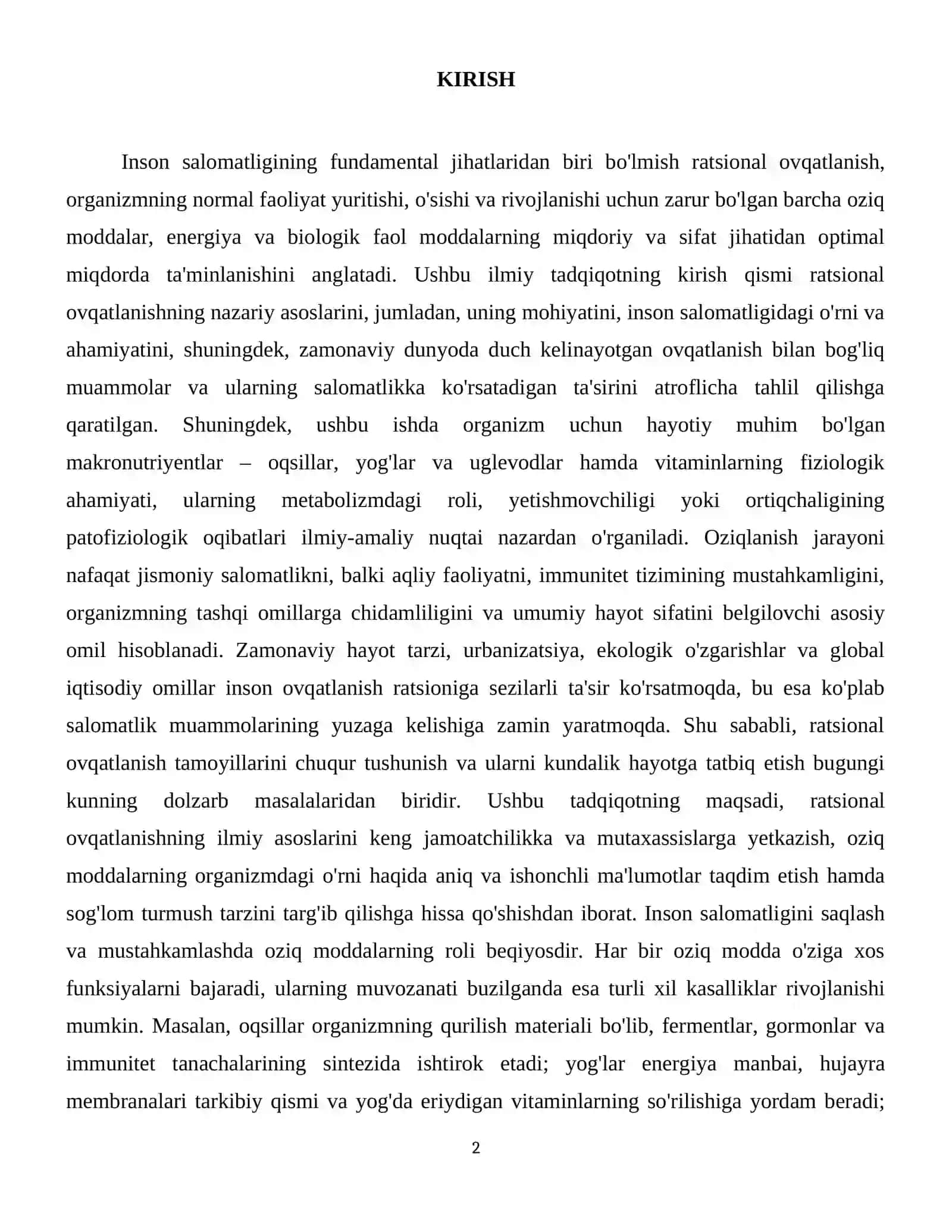 Ratsional ovqatlanishning ilmiy asoslari, organizmda oqsil, yog'lar, uglyvodlar, vitaminlarning ahamiyati 3