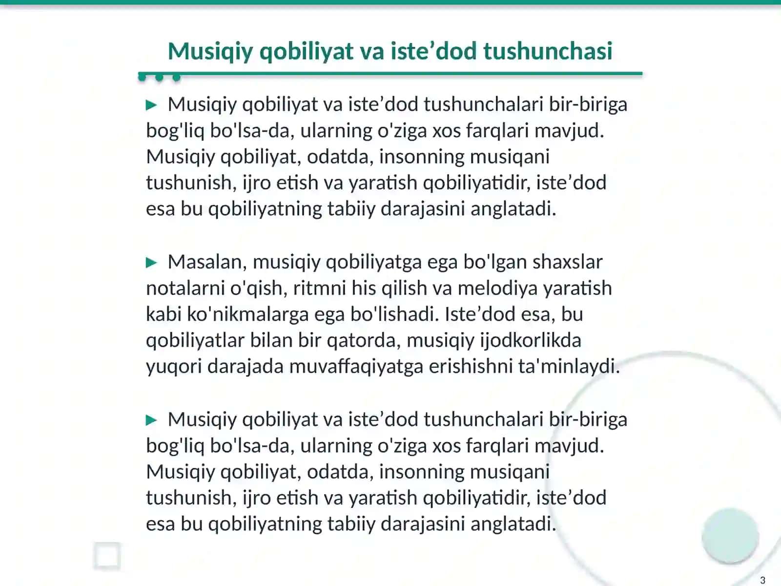 Musiqiy qobiliyat va isteʼdodini anglash 3