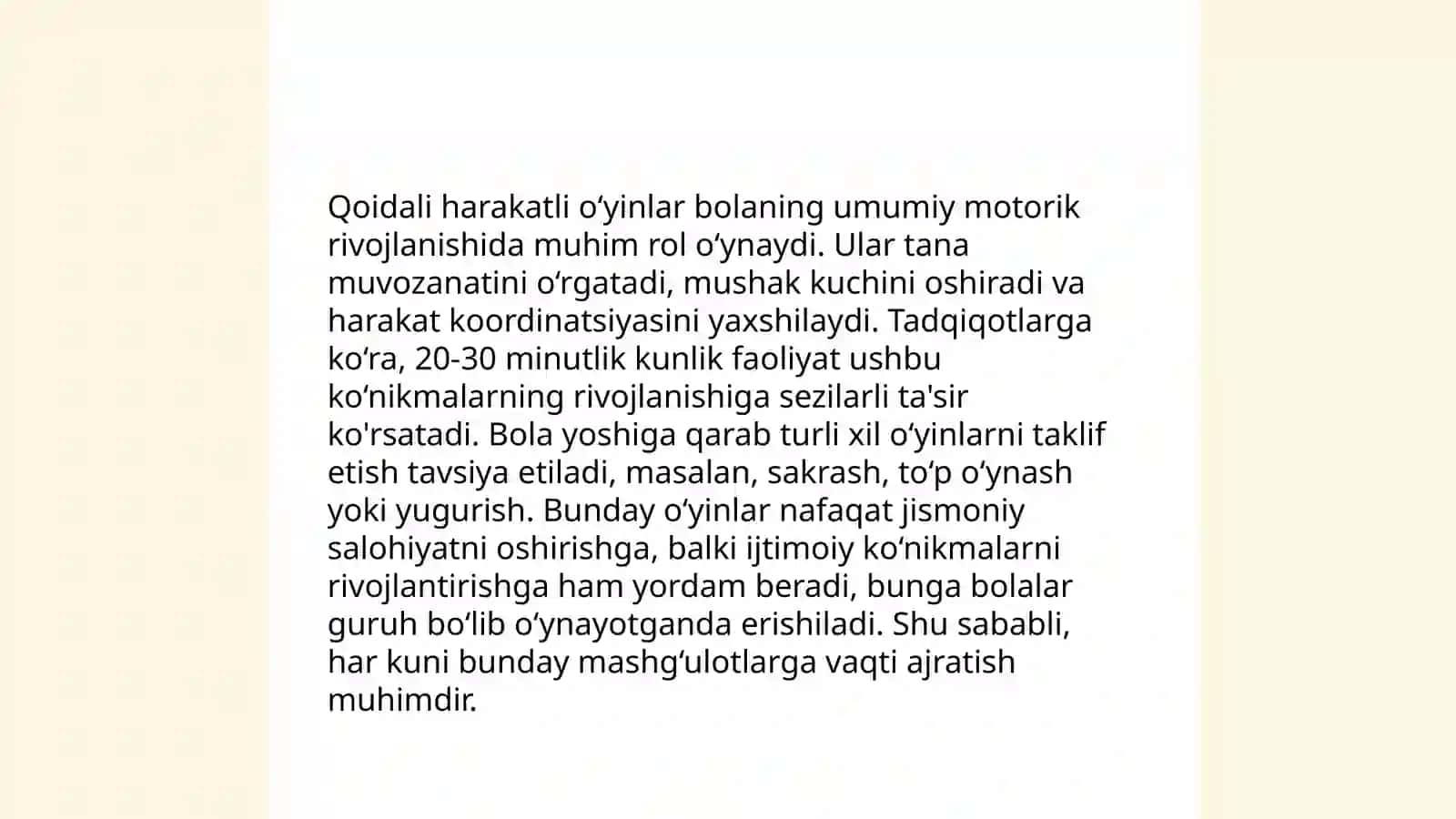 Umumiy motorikani rivojlantirish uchun qoidali harakatli o‘yinlar 3
