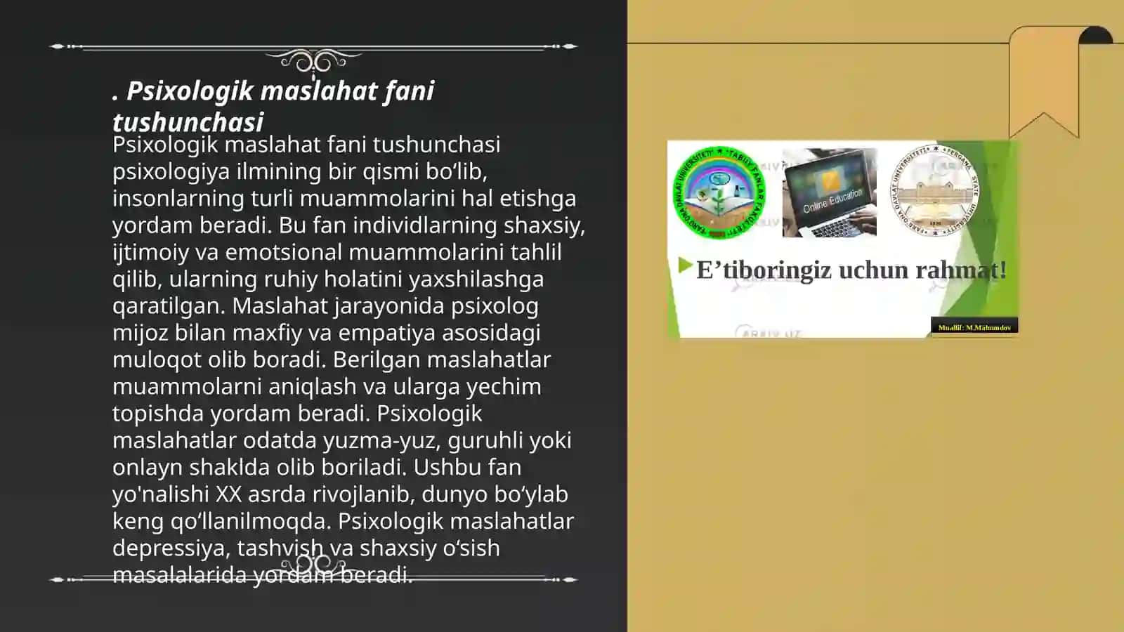 Psixologik maslahat fanining predmeti, maqsad va vazifalari 3