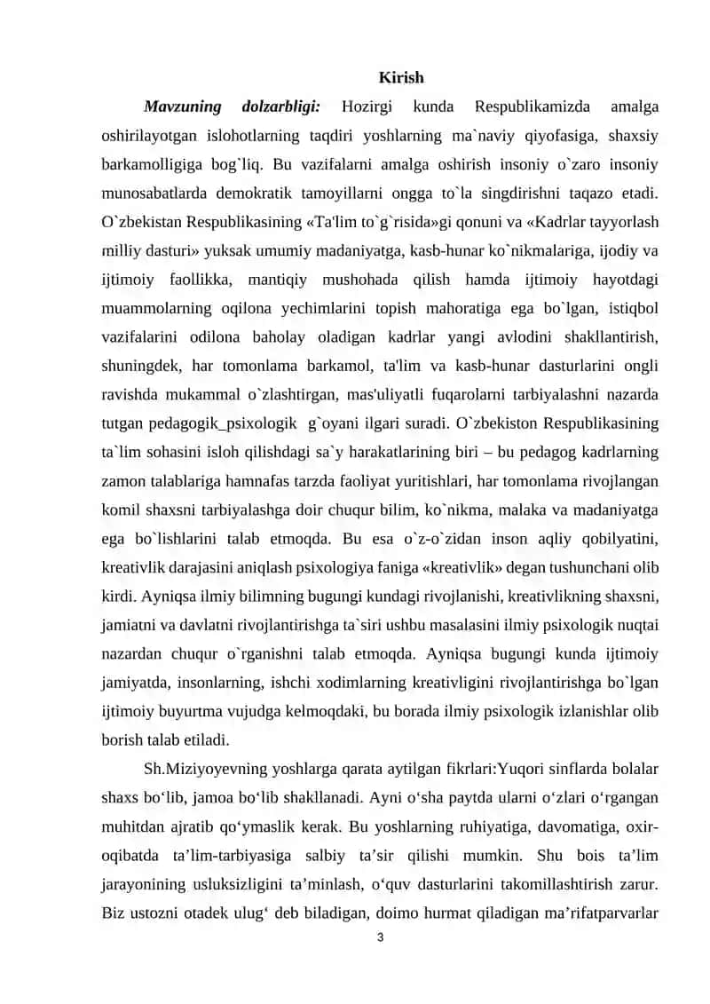 TAFAKKUR VA KIBIRNETIKA TALIM YO’NALISHI: 60310903 PSIXOLOGIYA (AMALIY PSIXOLOGIYA) 3