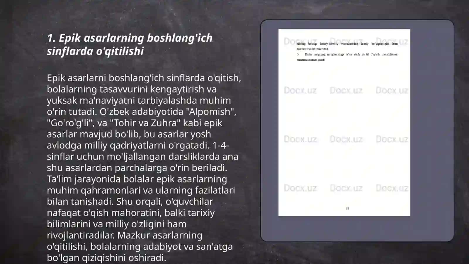 Boshlang'ich sinfda epik asarlar ustida ishlash darslarni kuzatish va didaktik materiallarni tahlil qilish 3