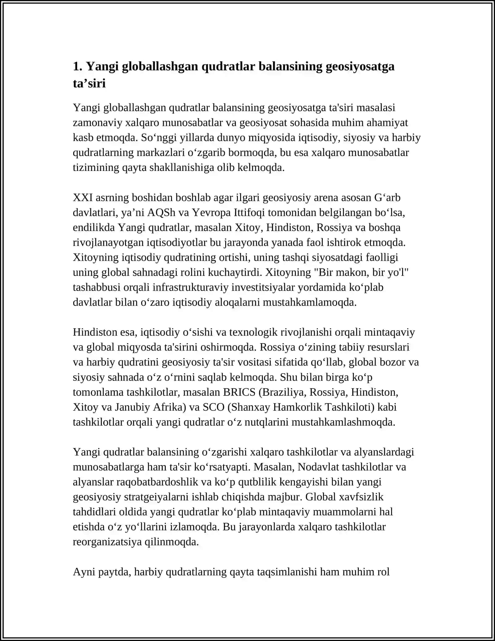 GEOSIYOSATDAGI OʻZGARISHLAR VA ULARNING XALQARO MUNOSABATLARGA TASIRI 3