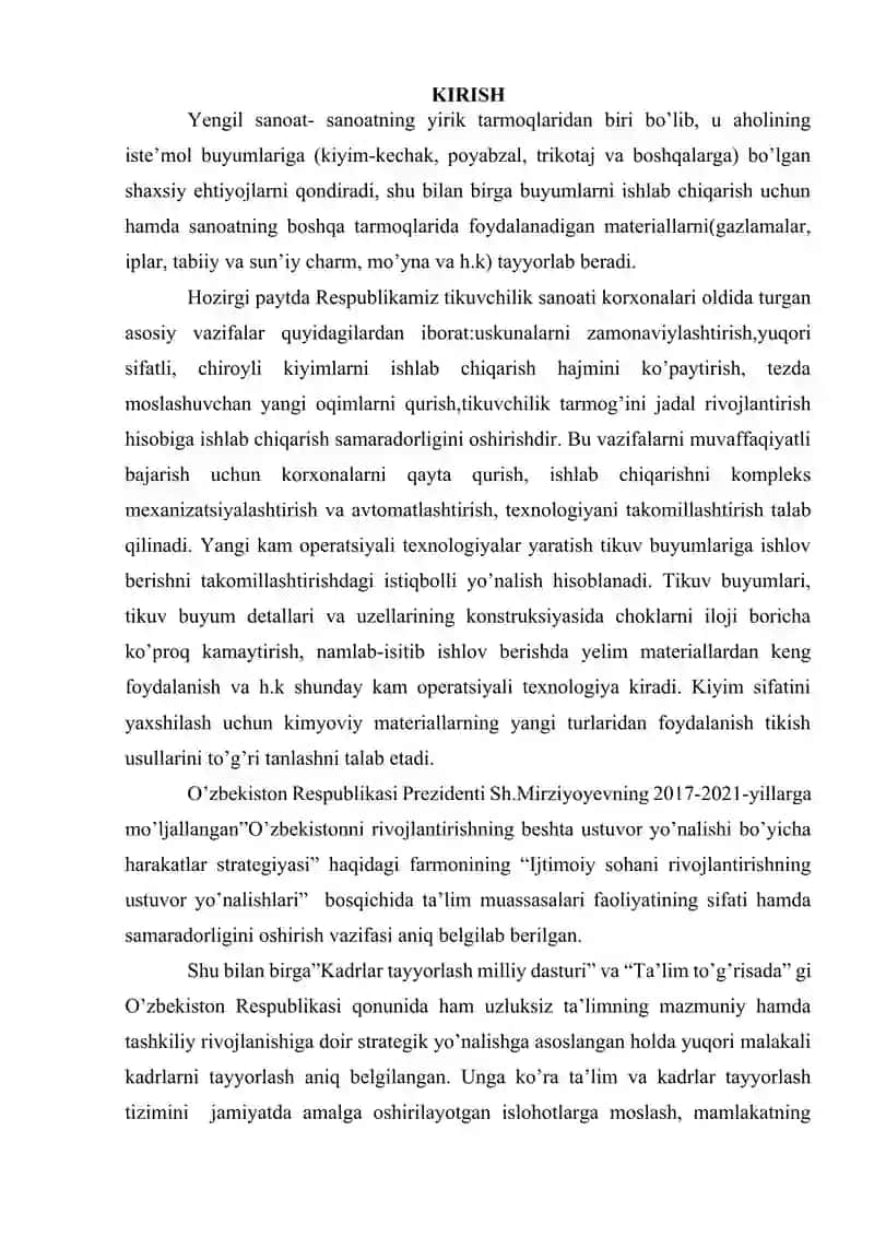 ERKAKLAR SAROCHKASIDA YO’L-YO’L MATODAN TIKISH TEXNOLOGIK JARAYONLARINI LOYIHALASH 3