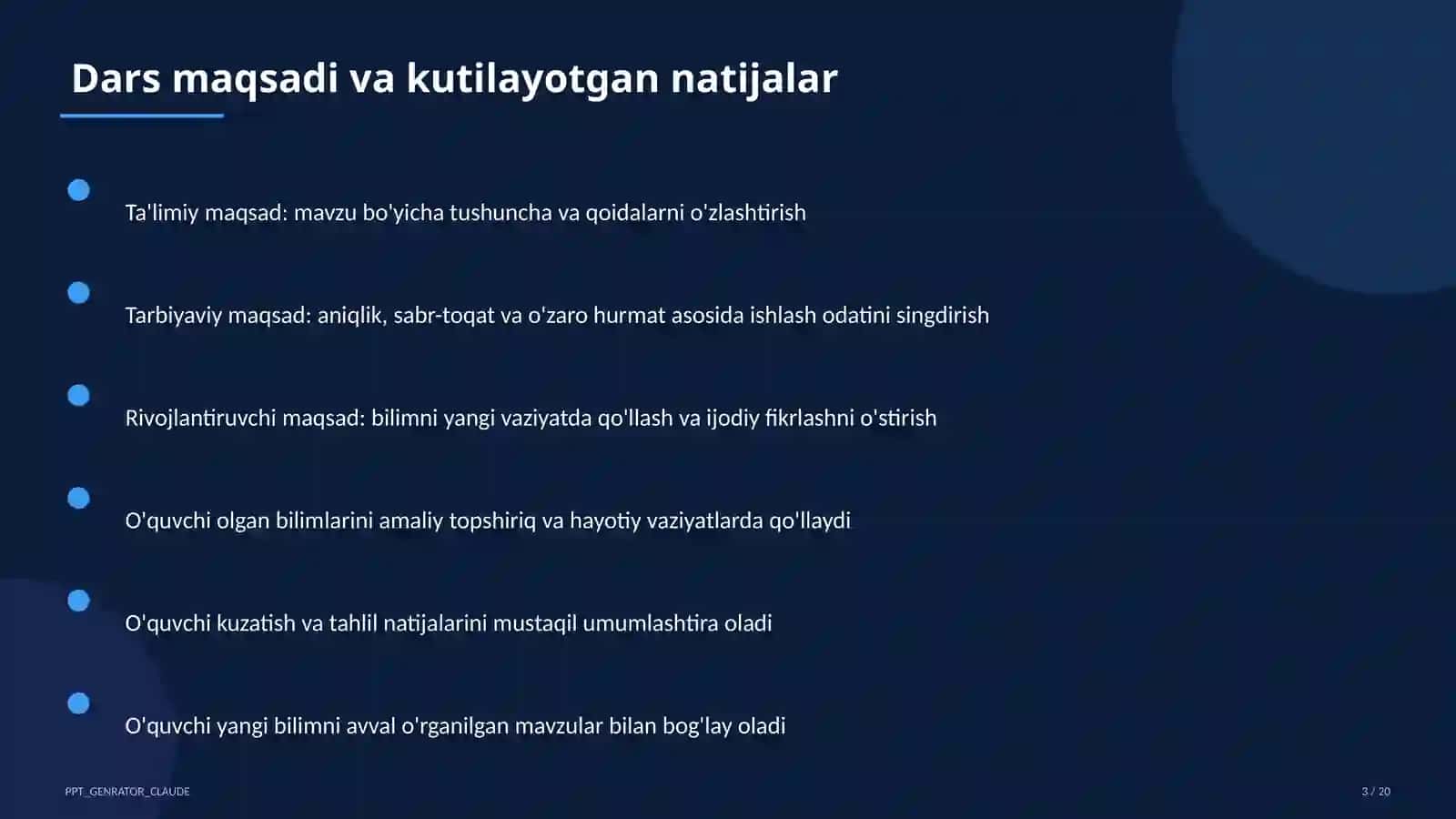 Huquq va iqtisodiyot asoslari (9–11) — ochiq dars uchun 3