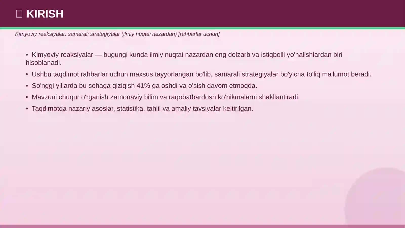 KIMYOVIY REAKSIYALAR Samarali strategiyalar 3