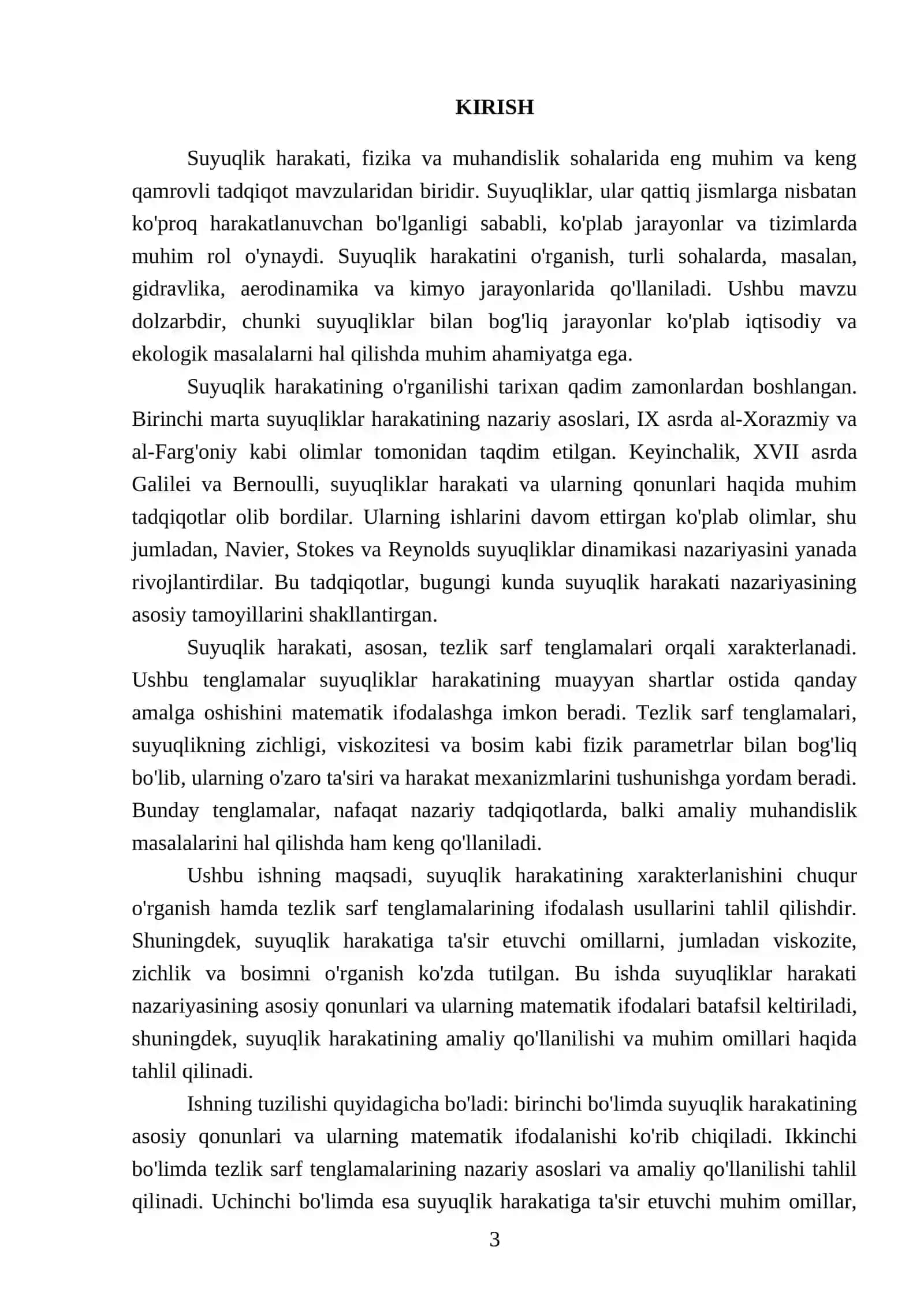 Suyuqlik harakatining xarakterlanishi (tezlik sarf tenglamalarini ifodalanishi) 3