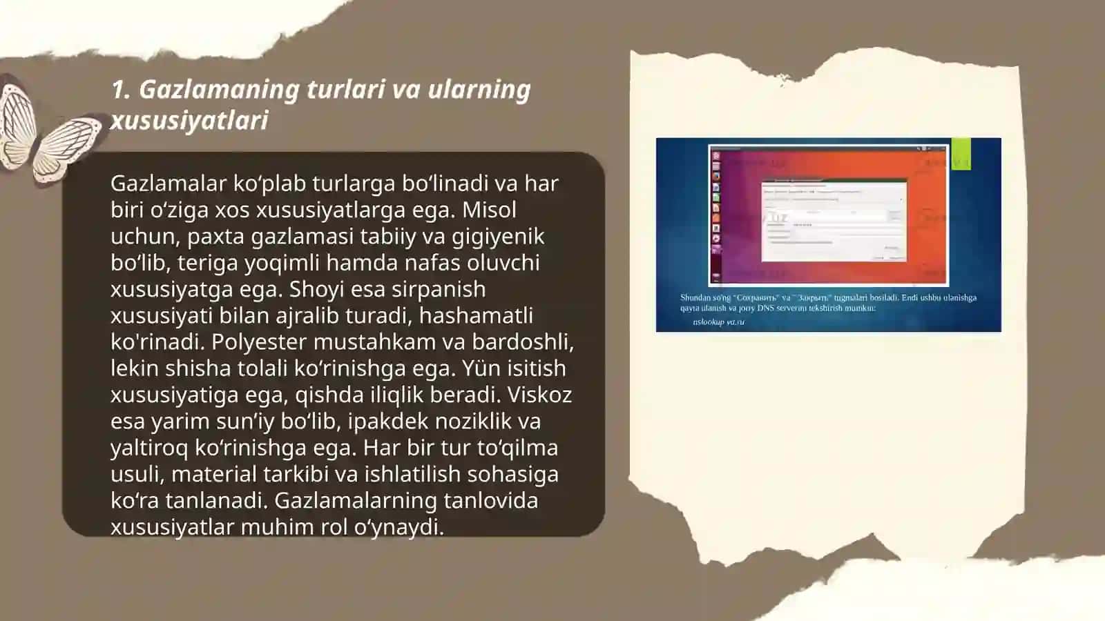 Gazlama va tolalik materiallar bilan ishlash 3