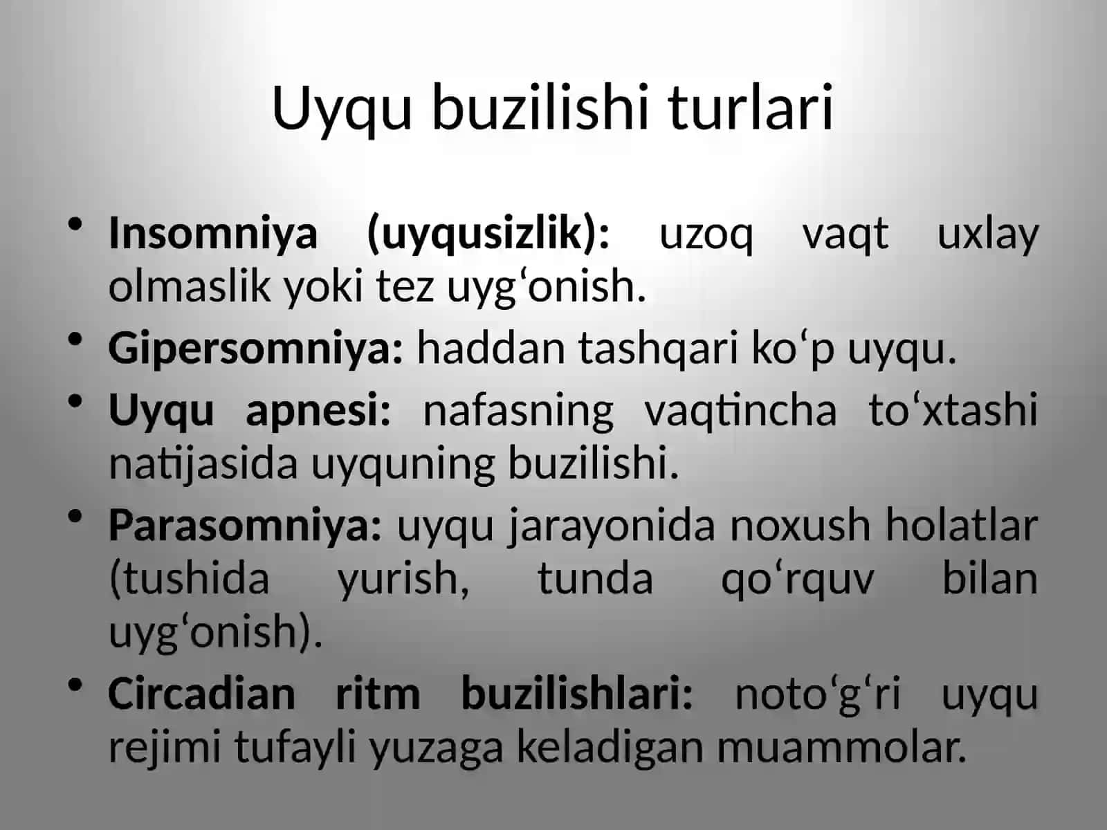 Uyqu buzilishlarini oldini olish shartlari 3