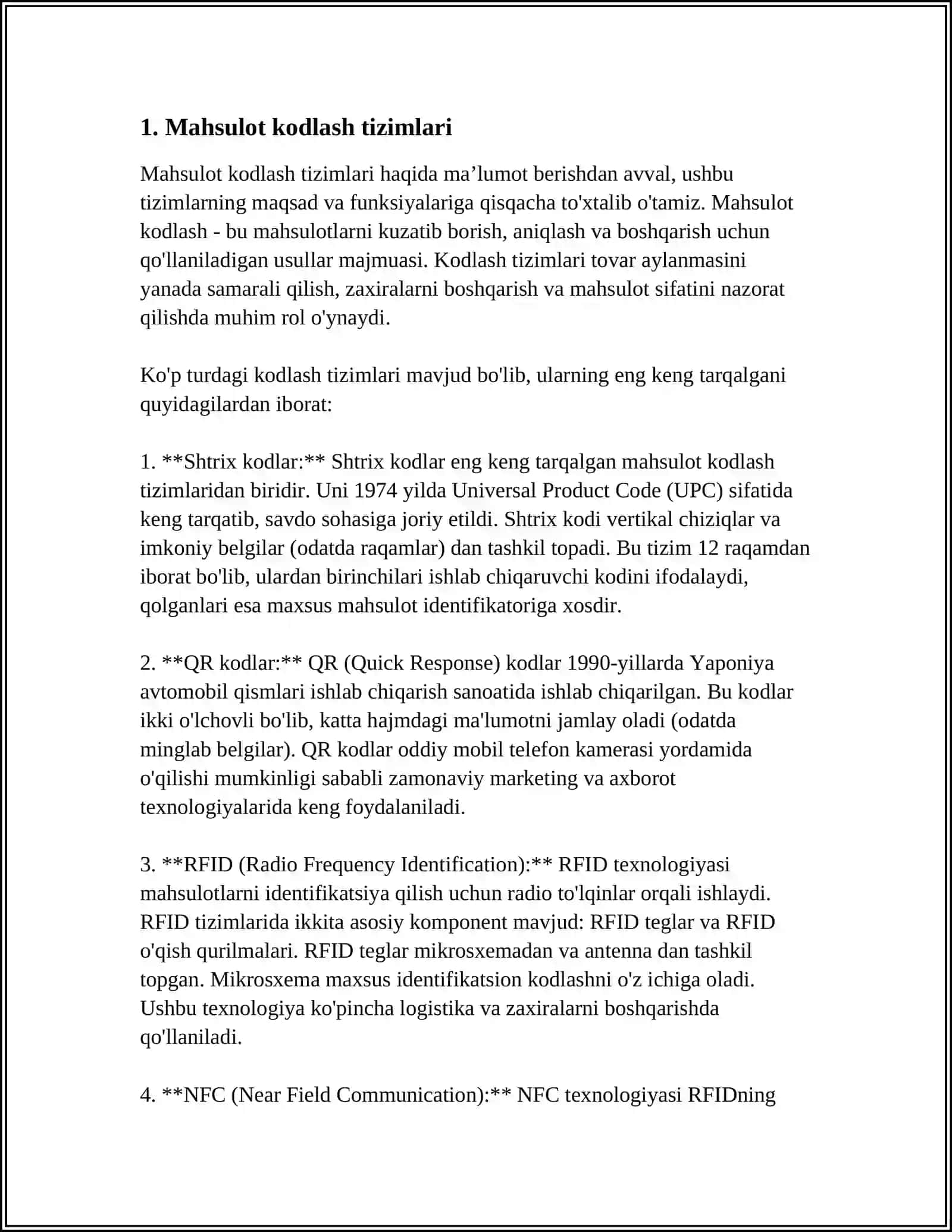 MAHSULOT HAQIDAGI MA'LUMOTLARNI STANDARTLASHTIRISH VA KODLASH 3