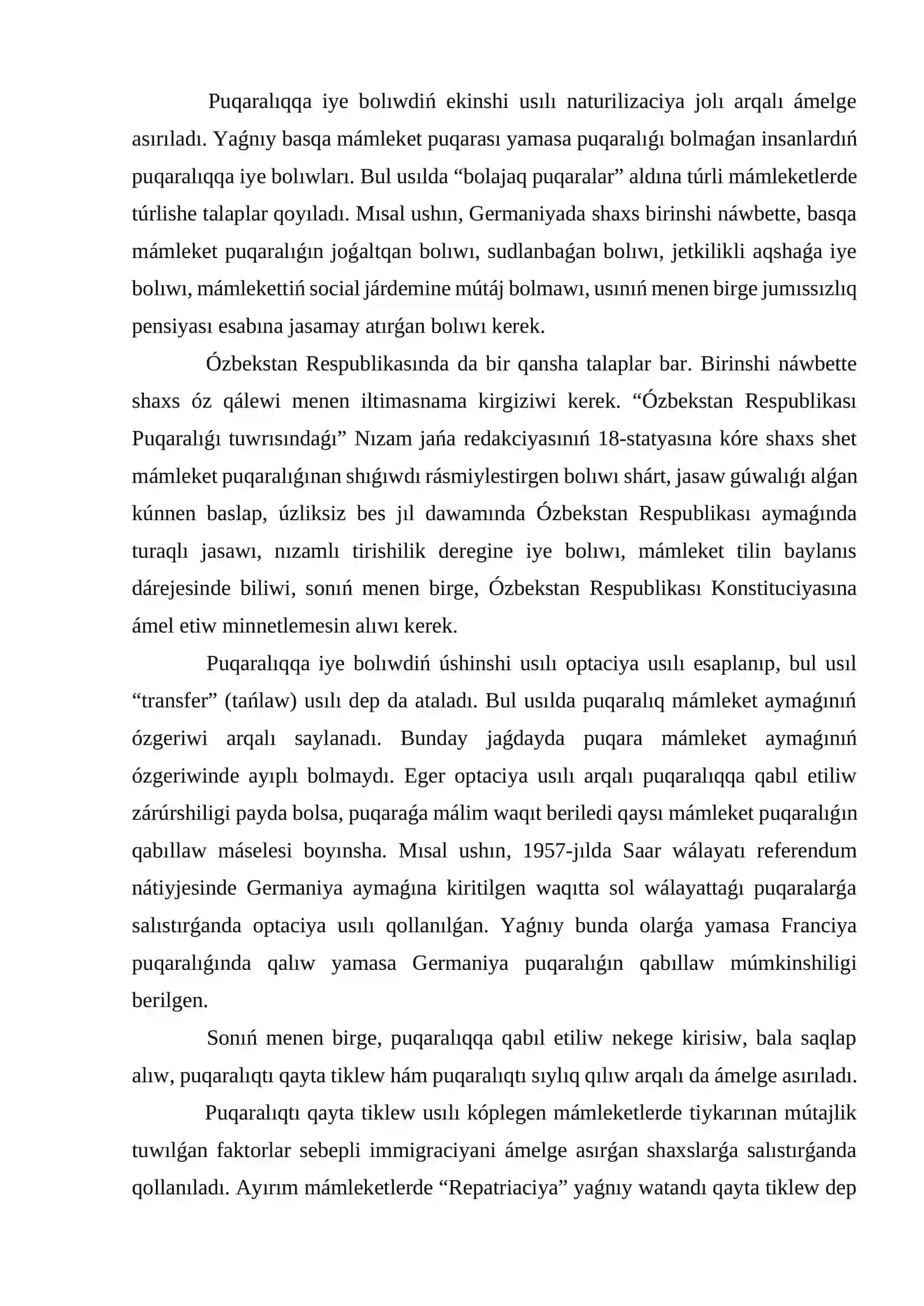 PUQARALÍQ HUQÍQÍ: ÓZBEKSTAN RESPUBLIKASÍNÍŃ JAŃA KONSTITUCIYASÍ HÁM SHET EL MÁMLEKETLER KONSTITUCIYALARÍDA 3