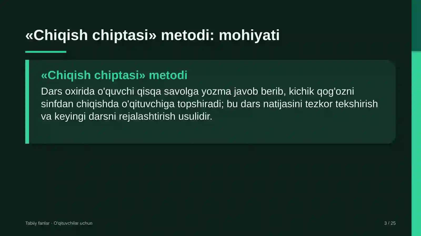 tabiiy fanlar darslarida chiqish chiptasi metodidan foydalanish 1205 3