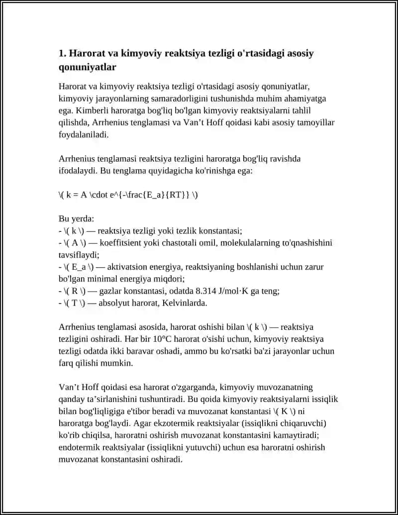 KIMYOVIY JARAYONLAR TEZLIGIGA HARORATNING TA'SIRI 3