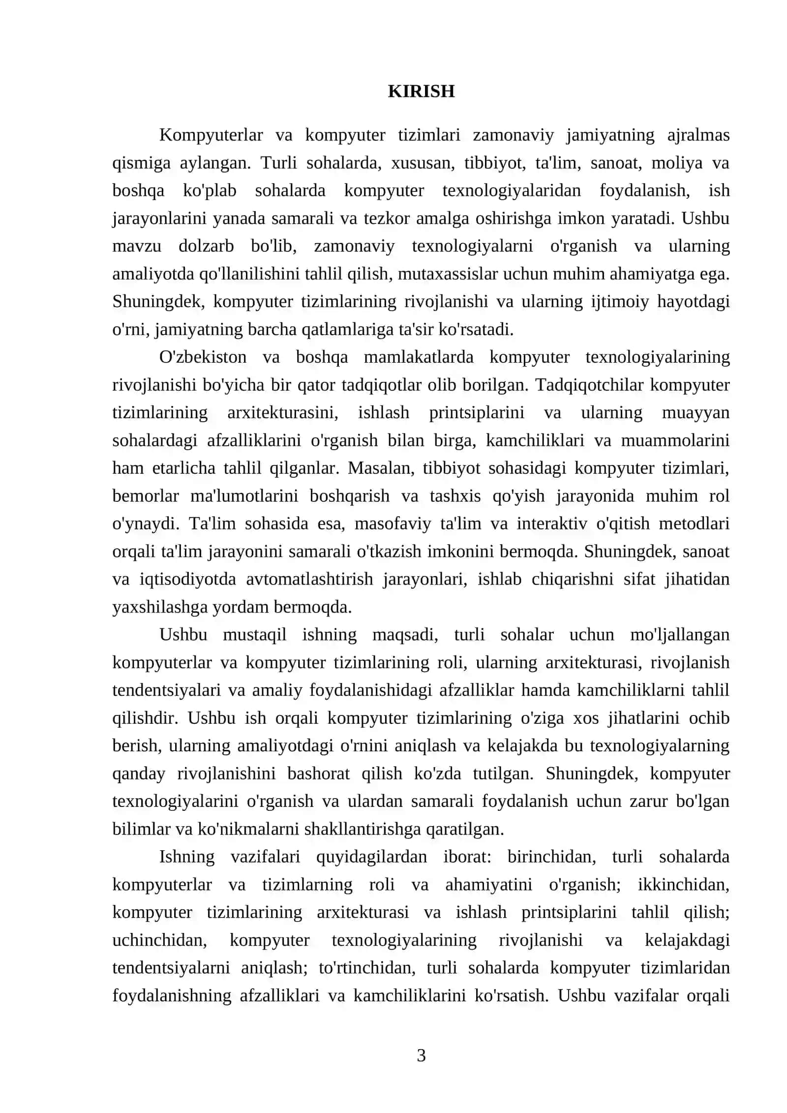 Turli sohalar uchun mo'ljallangan kopmyuterlar va komyuter tizimlari yuzasidan tahliliy malumot tayyorlash 3
