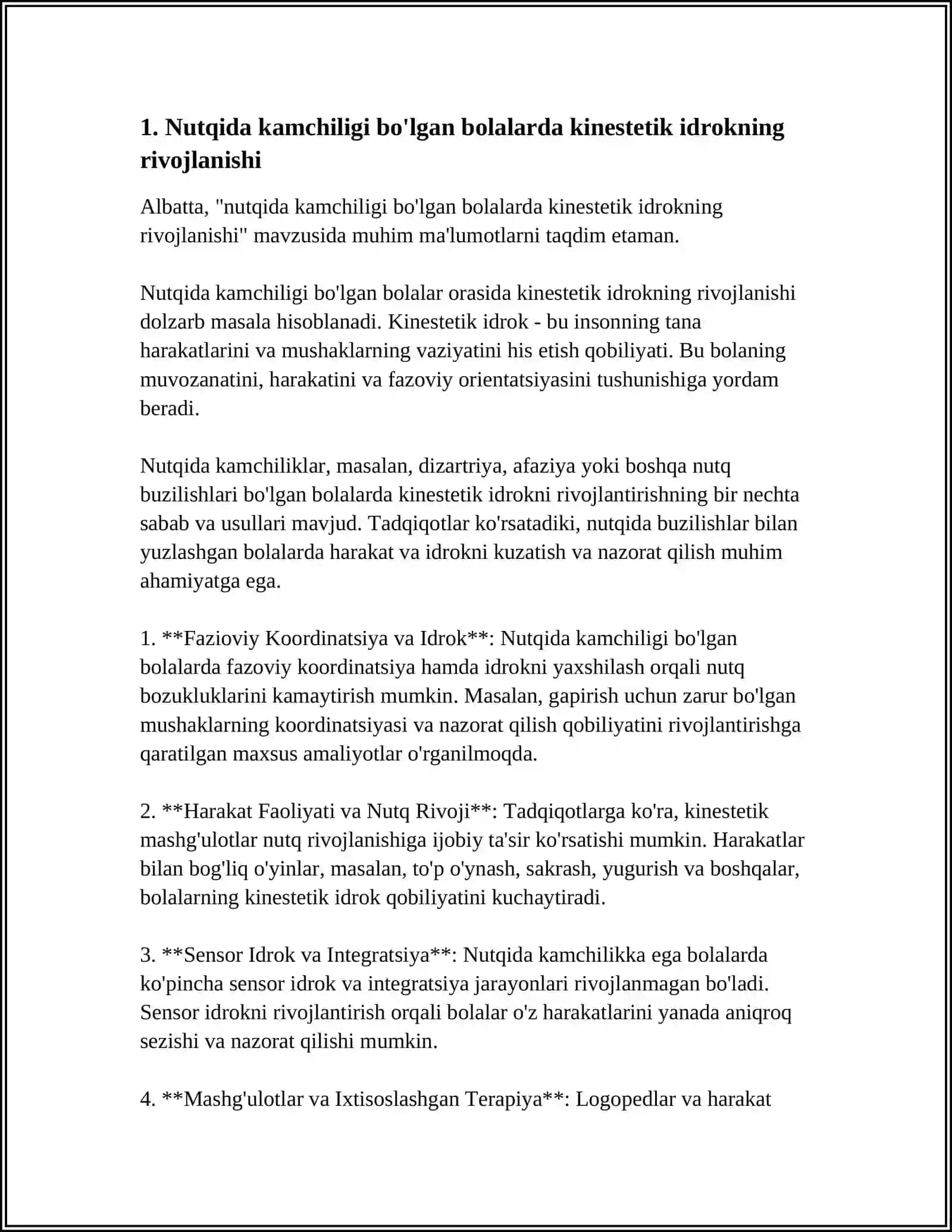 NUTQIDA KAMCHLIGI BO’LGAN BOLALARNING KINESTETIK IDROKINING O’ZIGA XOS XUSUSIYATLARI 3