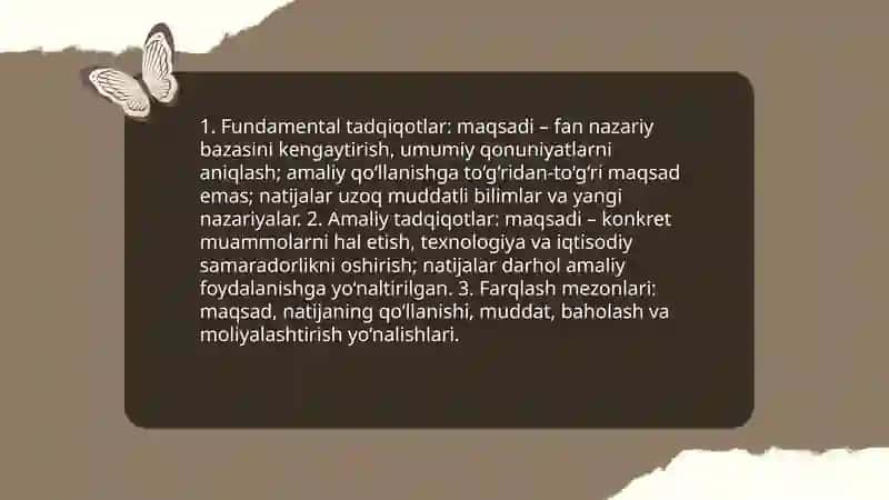 Ilmiy Tadqiqot Turlari va Mezonlari Bo'yicha Guruhlanishi 3