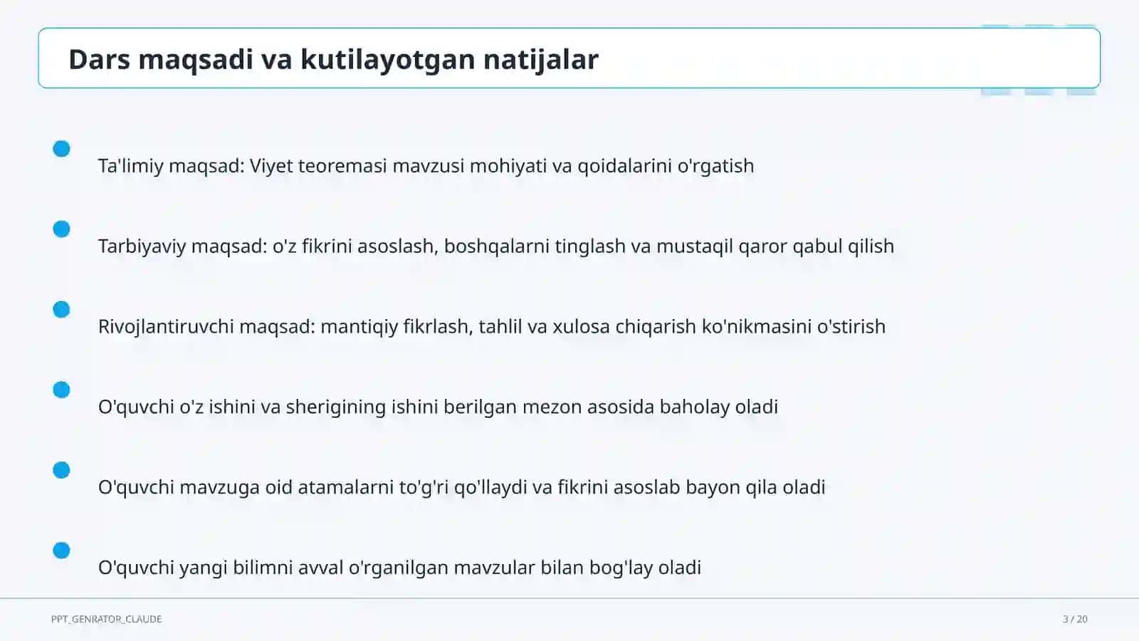 Viyet teoremasi (8-sinf) 3