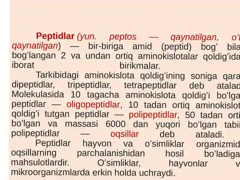 Peptidlar va oqsillar tuzilishi va xossalari 3