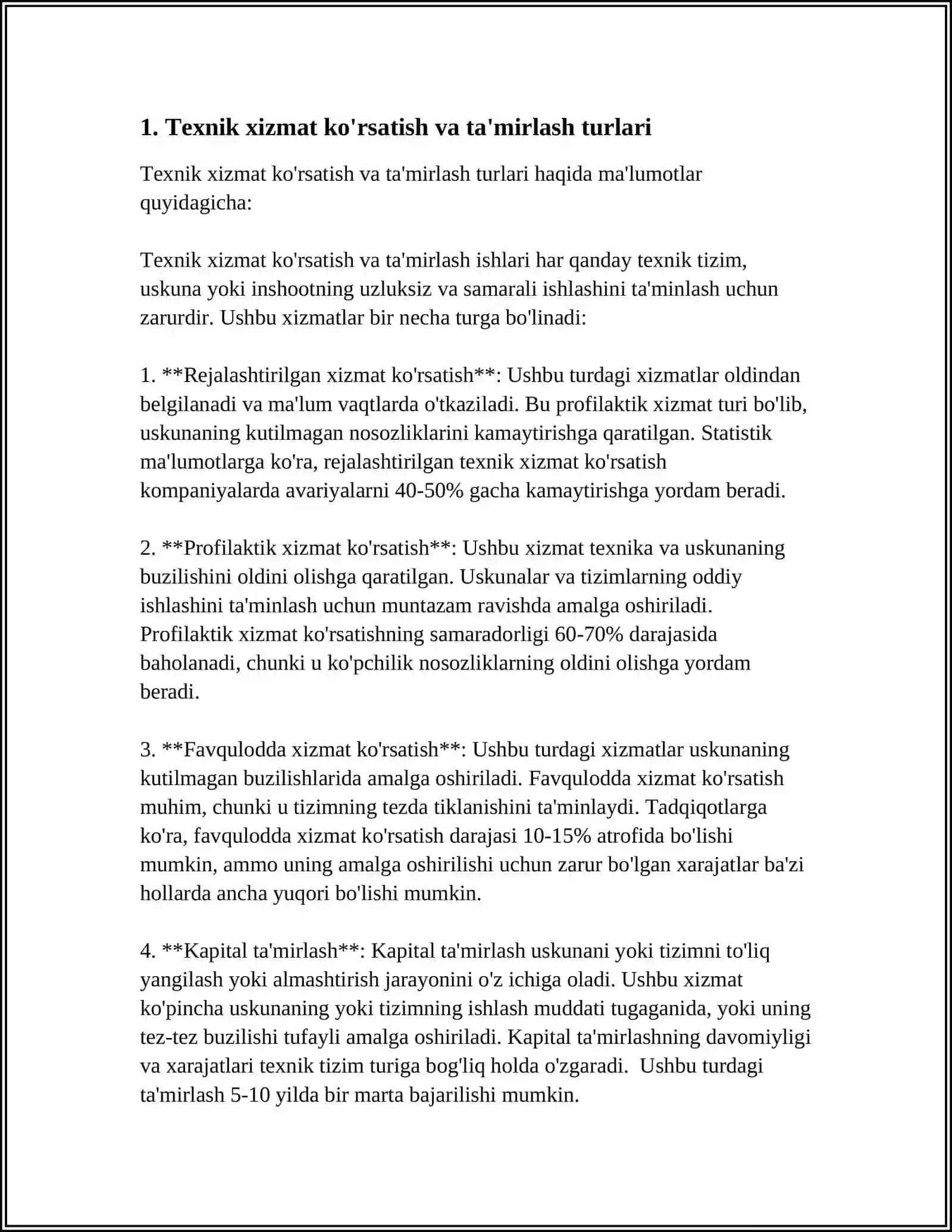 MAHSULOTLARNING TO‘XTAMASDAN ISHLOVCHANLIGI VA TA'MIRLANUVCHANLIGINI TAVSIFLOVCHI KOMPLEKS KO‘RSATKICHLARI 3