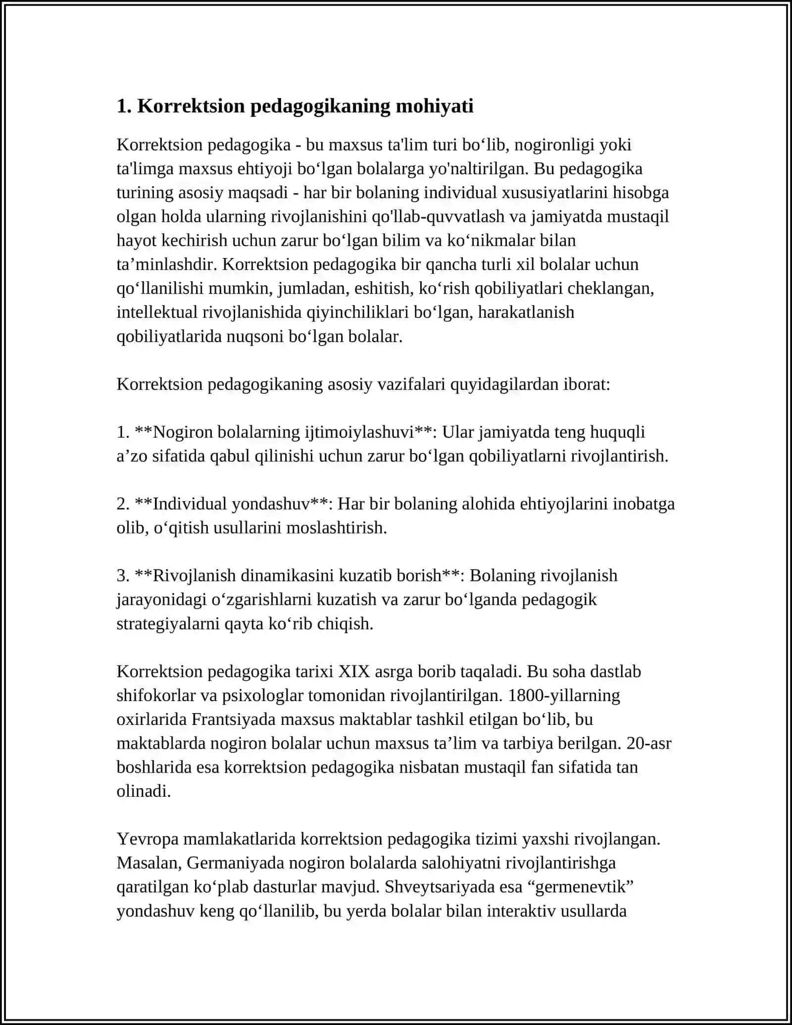 KORREGSION PEDAGOGIKA PEDAGOGIK FANLAR TARMG'I SIFATIDA KORREGSION PEDAGOGIKANING ASOSIY VAZIFALARI, TAMOYILLARI VA METODLARI 3
