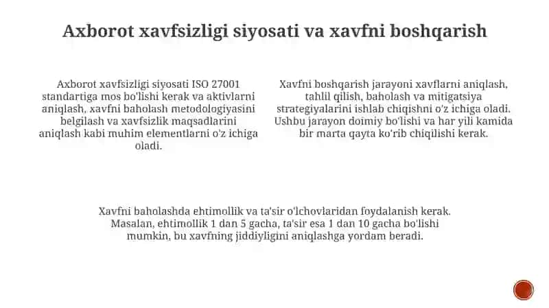 Axborot xavfsizligi siyosati va xavfni boshqarish 3