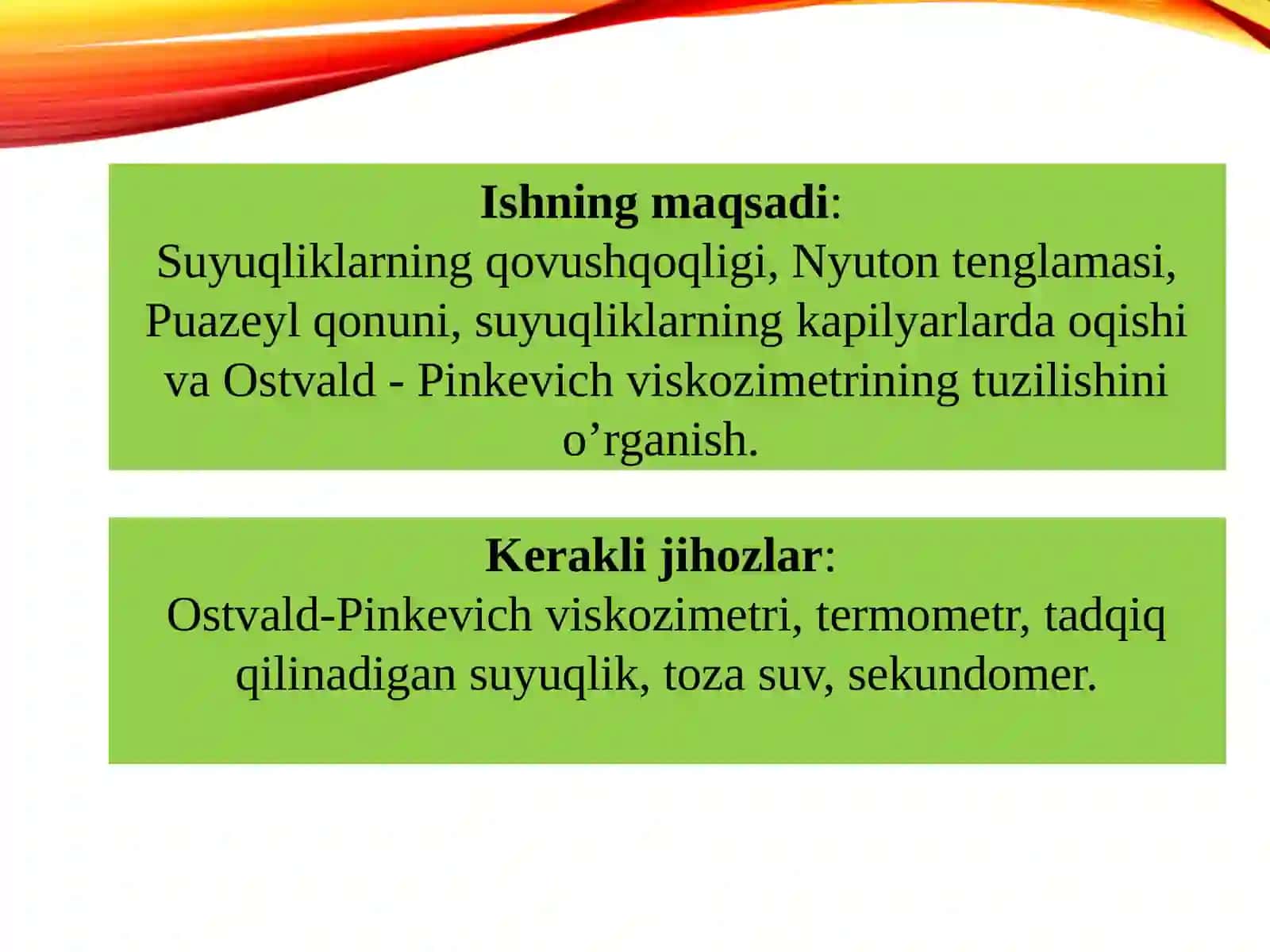 Amaliy viskozimеtriya usullarini o’rganish. Оstvald-Pinkеvich viskozimеtri yordamida suyuqlik yopishqoqligini va uni tеmpеraturaga bog’liqligini aniqlash 3