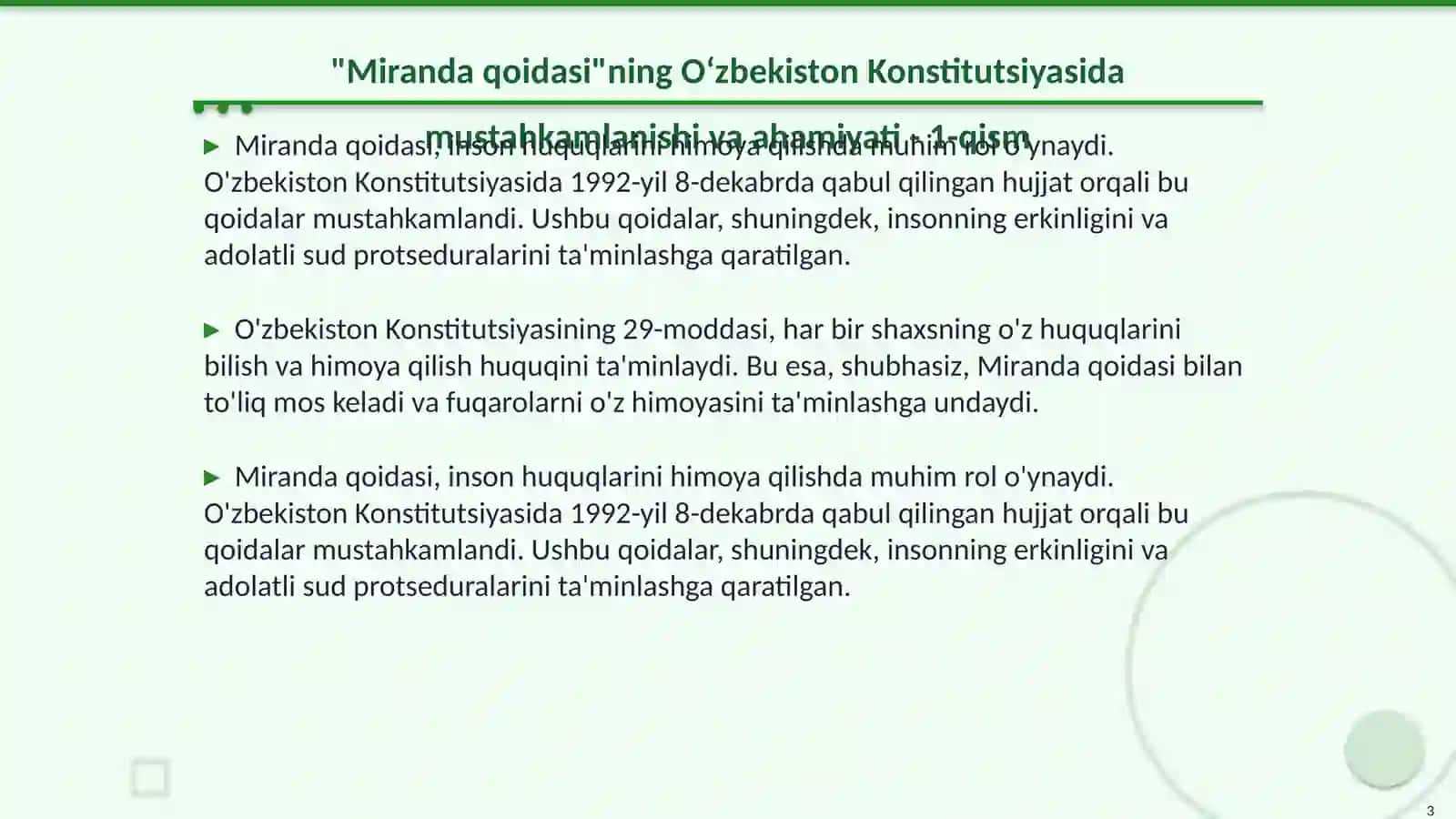 Miranda qoidasi ning Oʻzbekiston Konstitutsiyasida mustahkamlanishi va ahamiyati 3