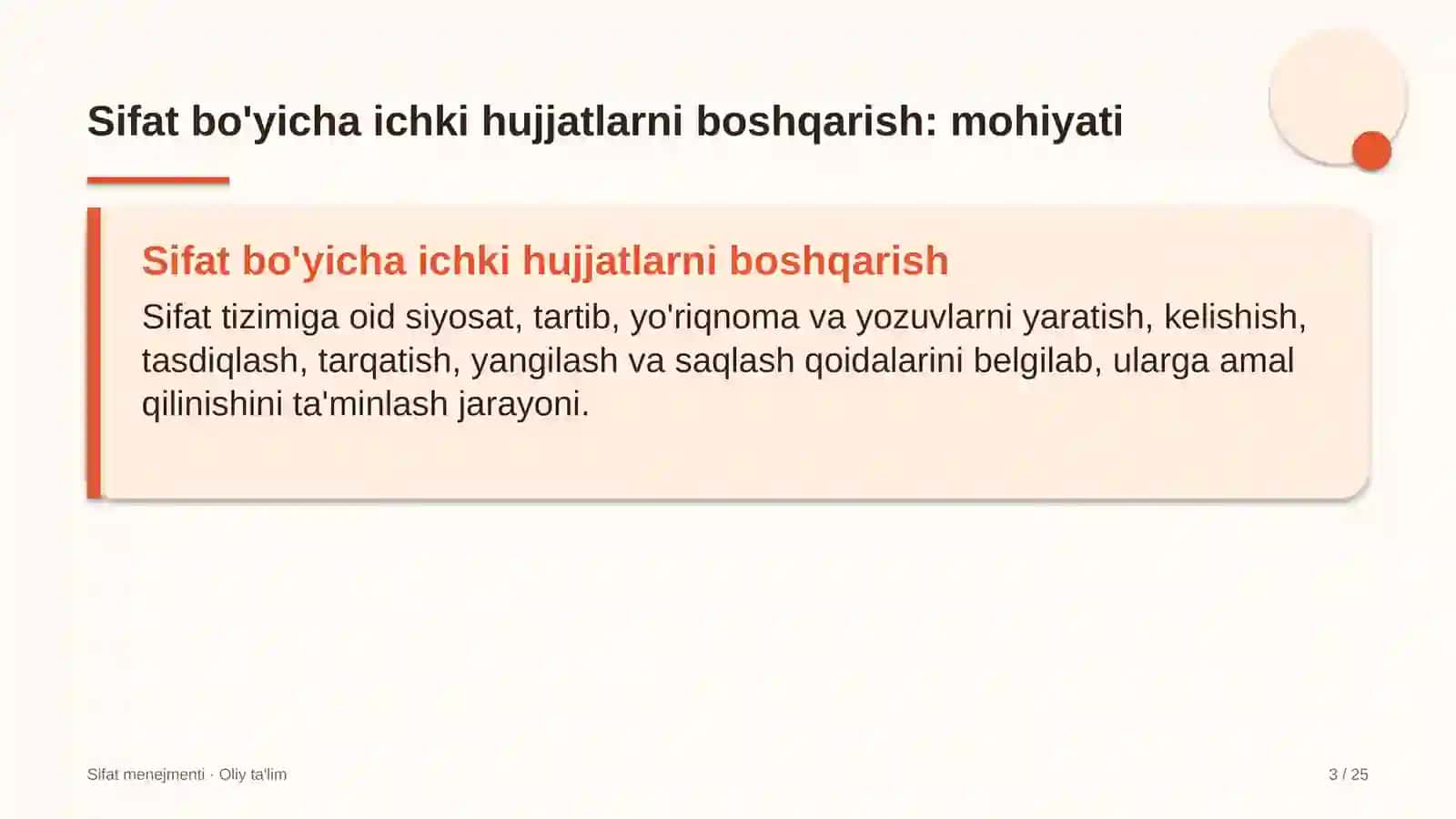pedagogika oliy ta'lim muassasalarida sifat bo'yicha ichki me'yoriy hujjatlarni boshqarish 6787 3