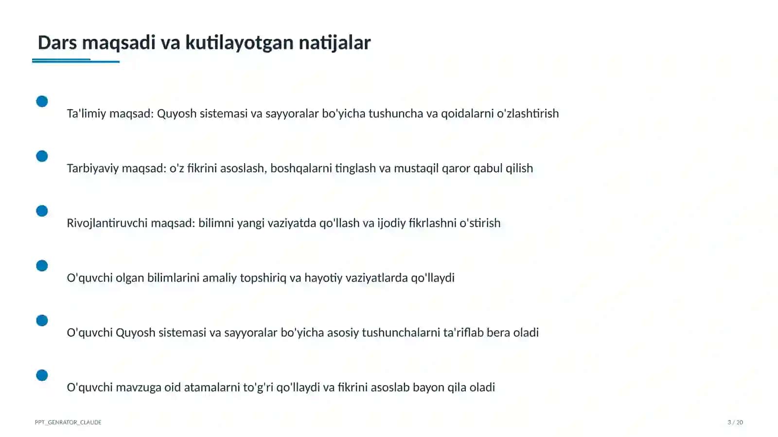 Quyosh sistemasi va sayyoralar (4-sinf) 3
